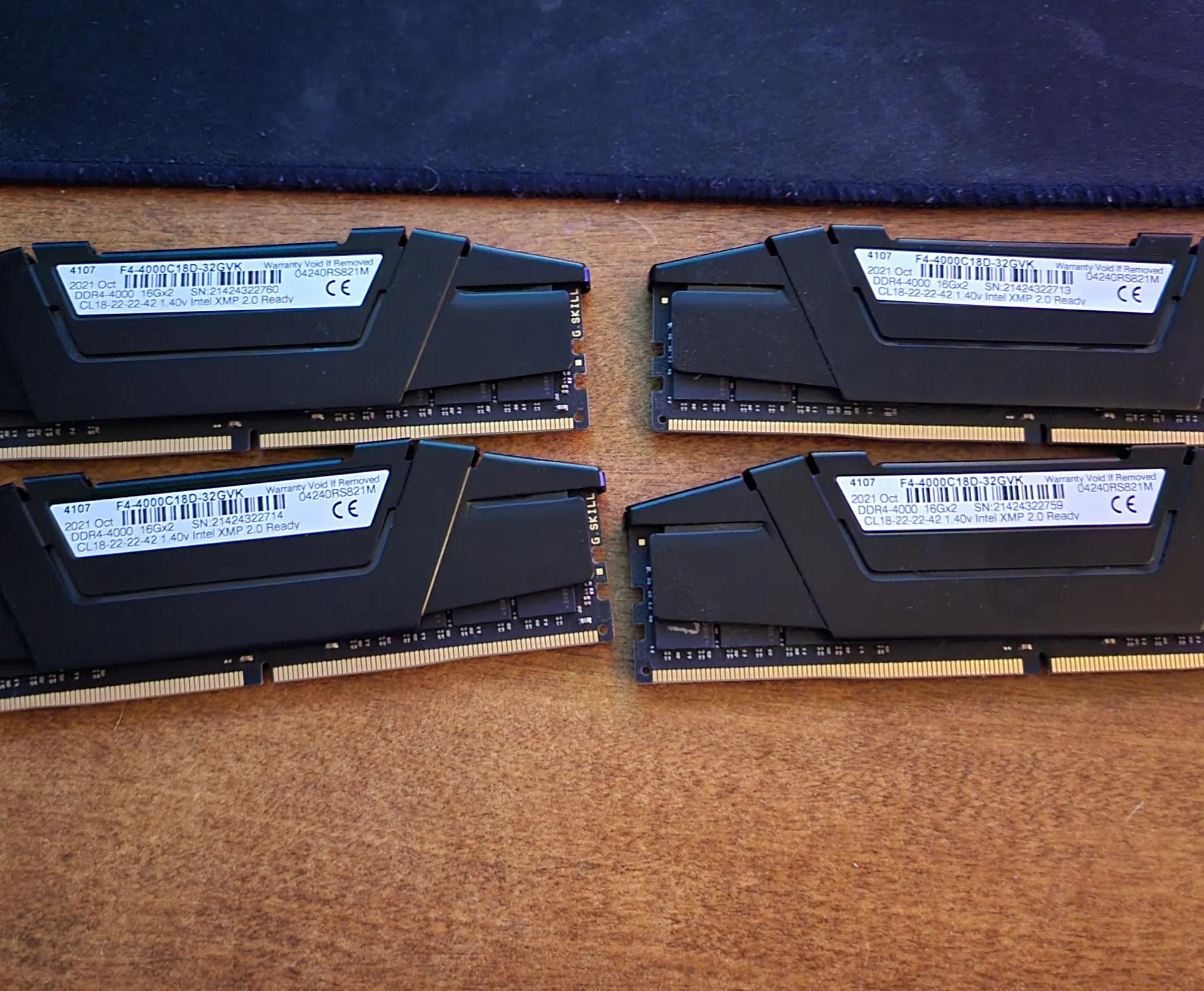 64GBs DDR4-4000 GSKILL RAM CL18-22-22-42