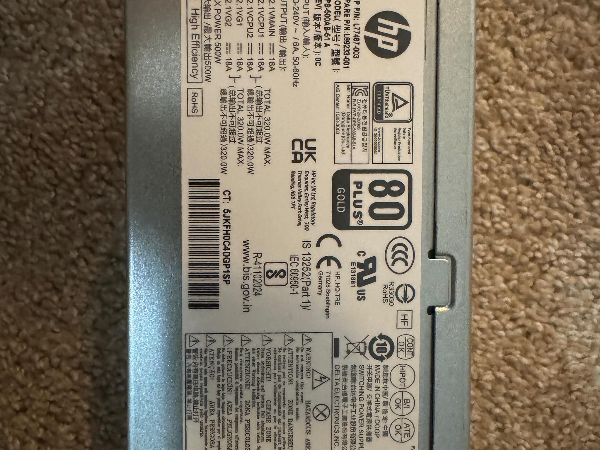 HP 80+ Plus Gold 500W PSU Power Supply L77487-003 HP Victus, Omen, Pavilion, etc.