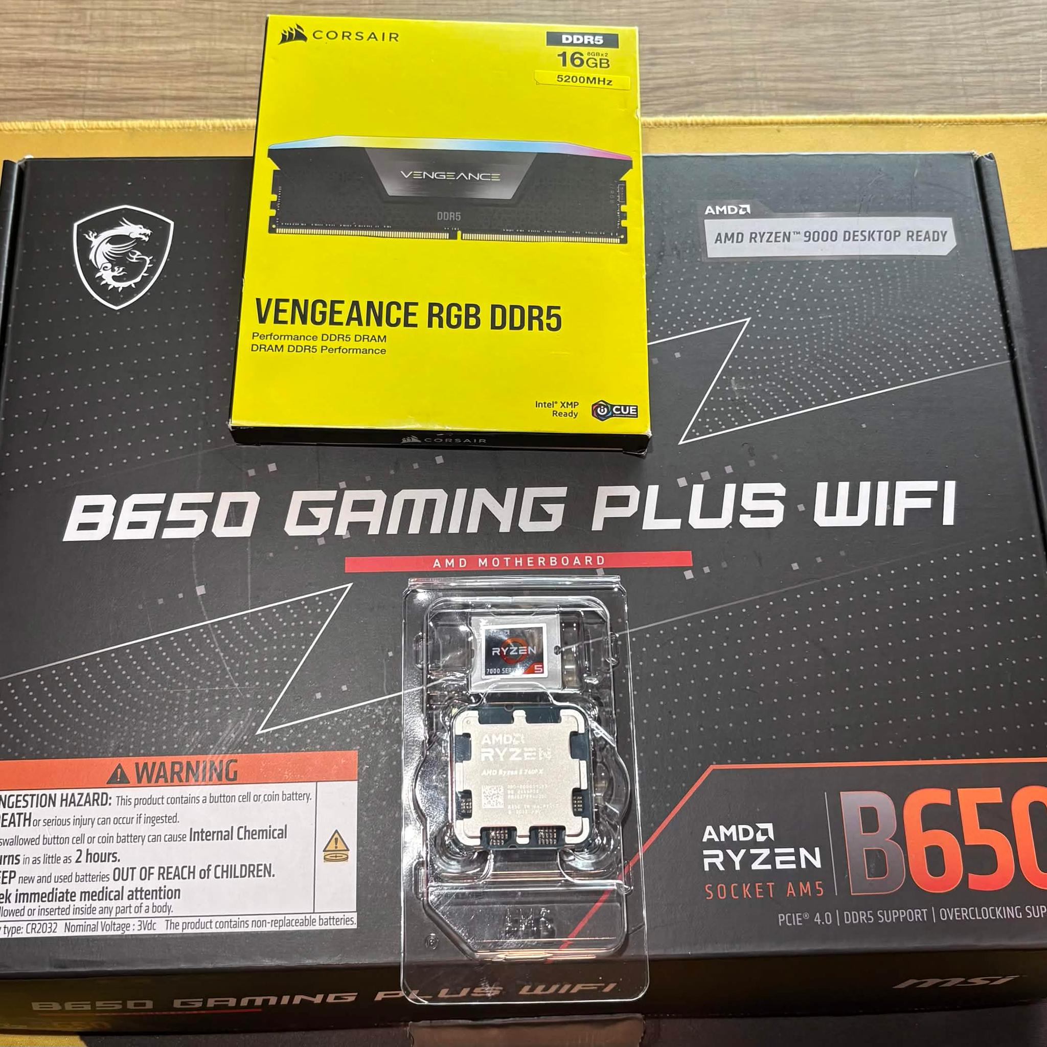 ⚡ AM5 Combo – Ryzen 5 7600X + B650 WiFi + 16GB DDR5 RGB