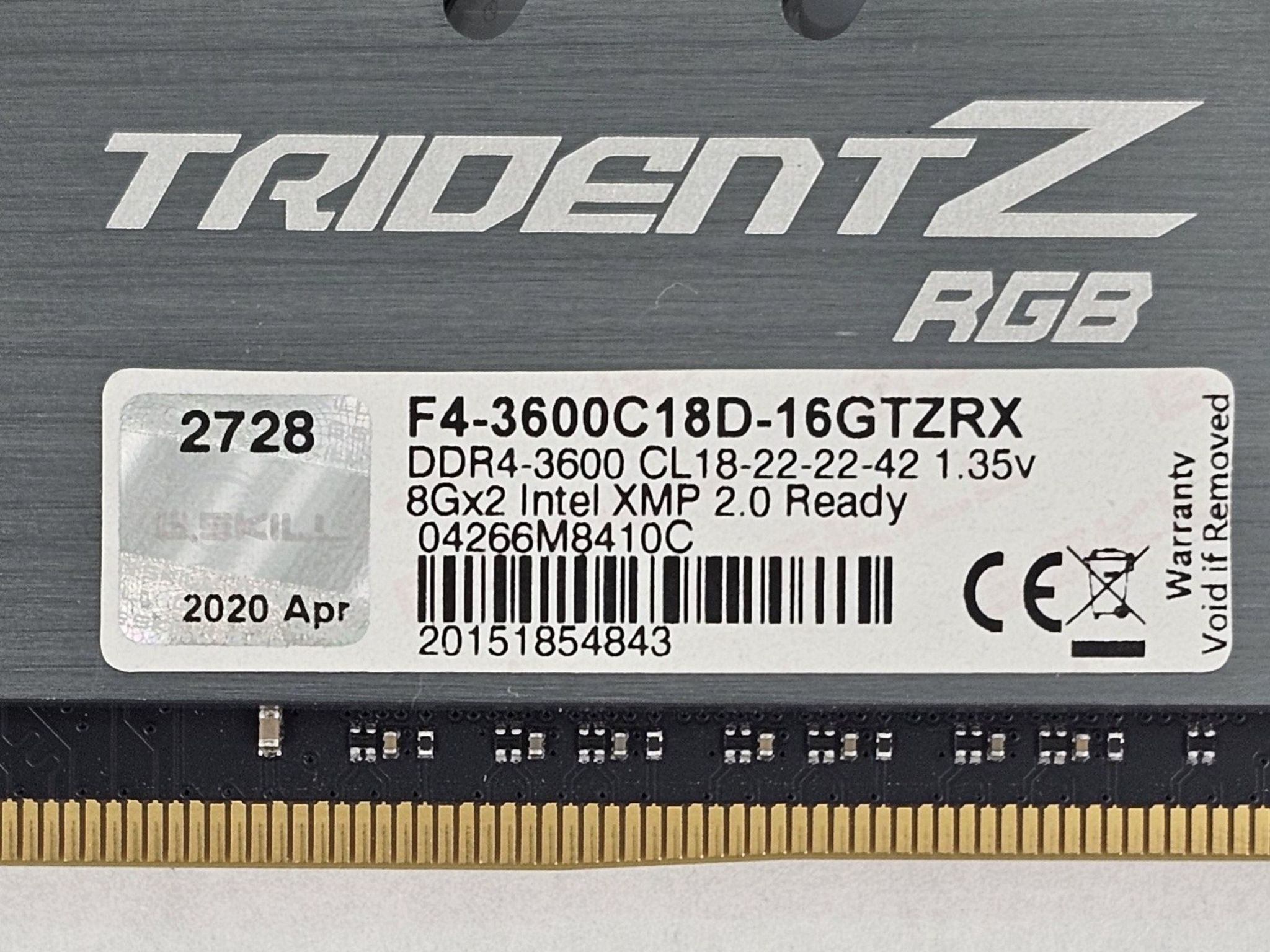 16GB DDR4 (2x8GB) CL18 3600MT/s G.Skill Trident Z RGB