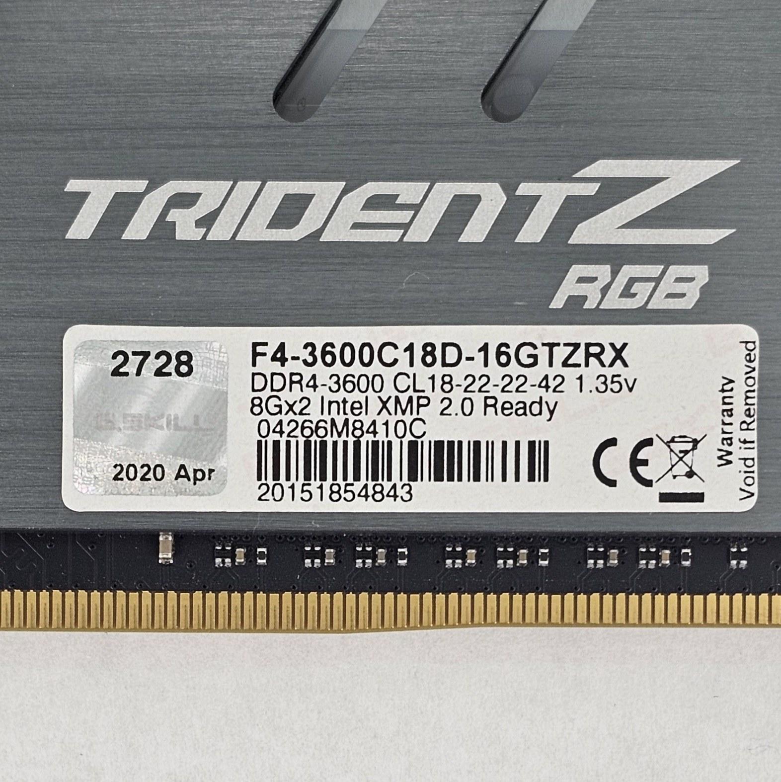 16GB DDR4 (2x8GB) CL18 3600MT/s G.Skill Trident Z RGB