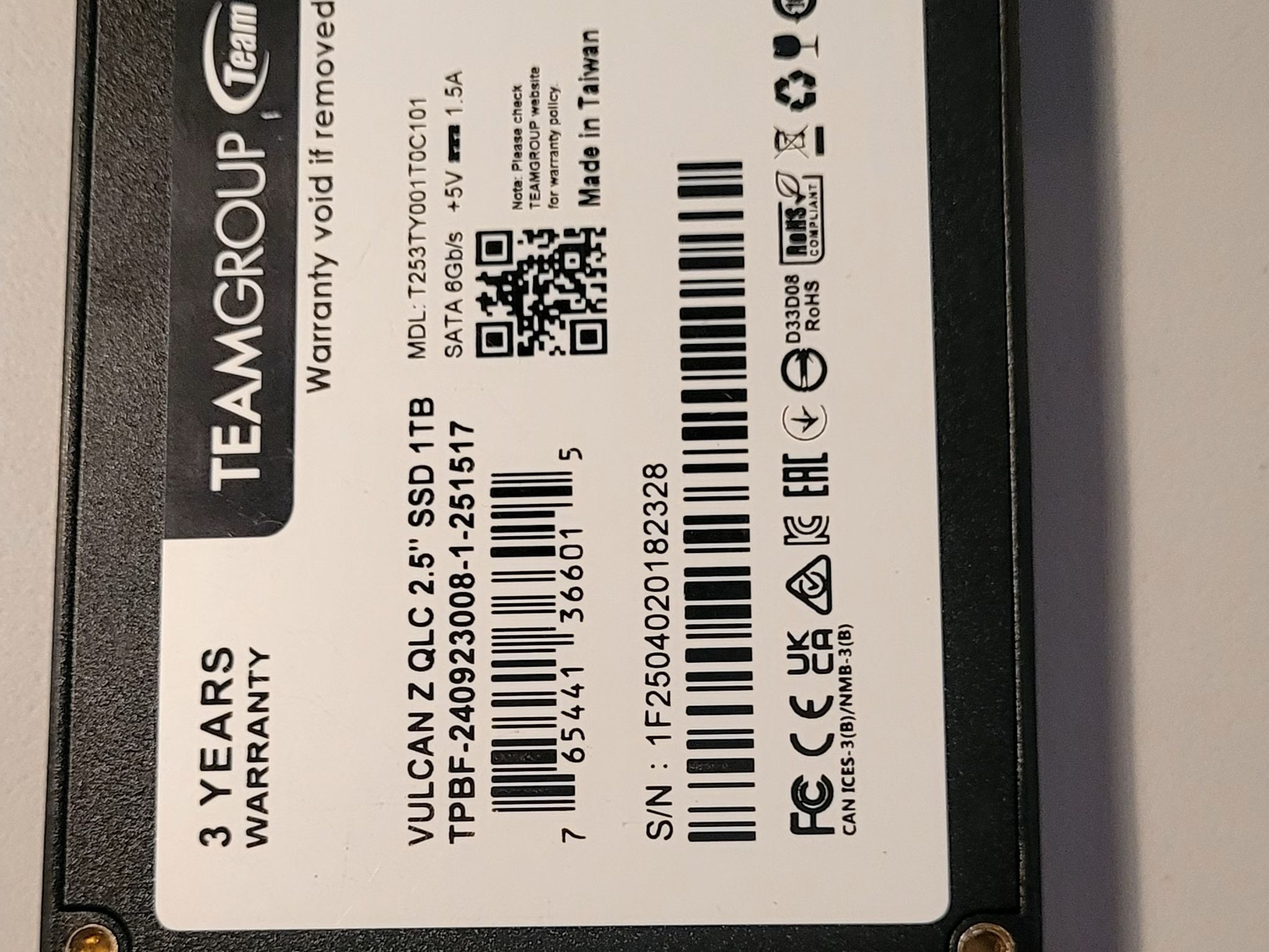 TEAMGROUP T-Force Vulcan Z 1TB SSD, Internal 2.5 Inch SATA III