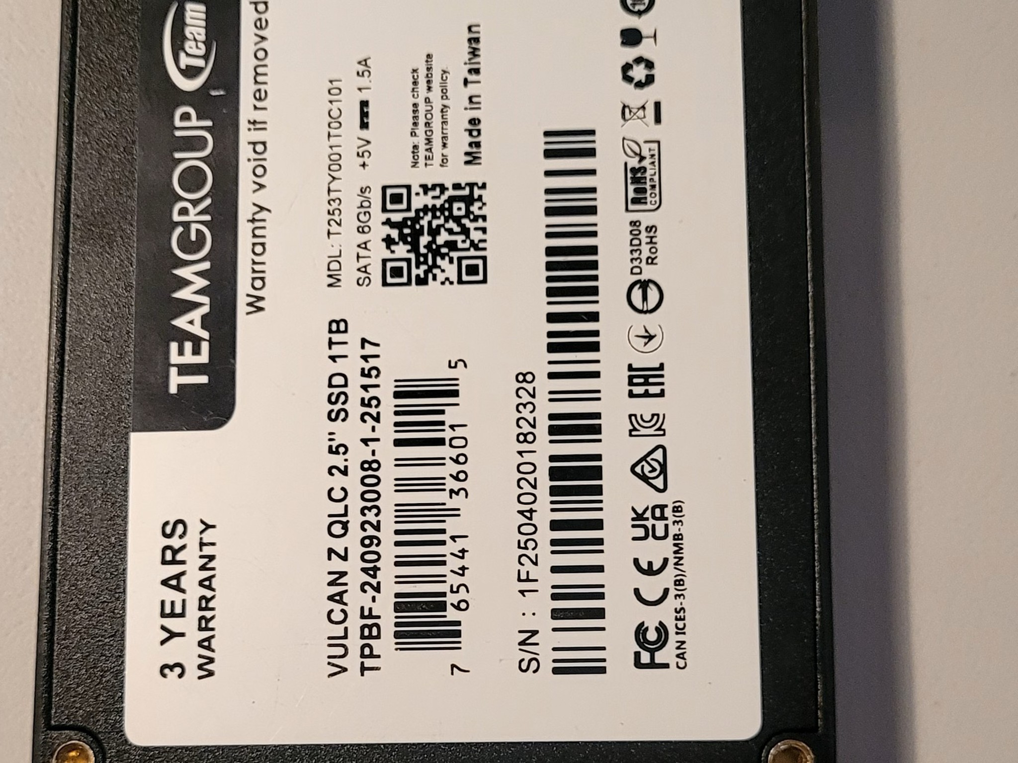 TEAMGROUP T-Force Vulcan Z 1TB SSD, Internal 2.5 Inch SATA III