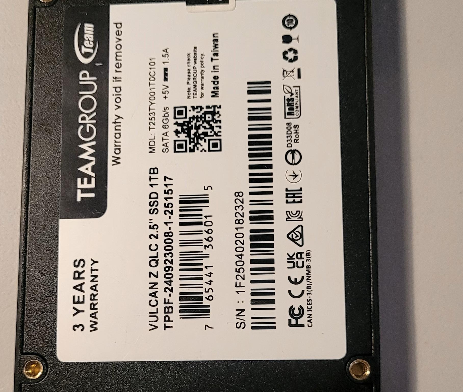 TEAMGROUP T-Force Vulcan Z 1TB SSD, Internal 2.5 Inch SATA III