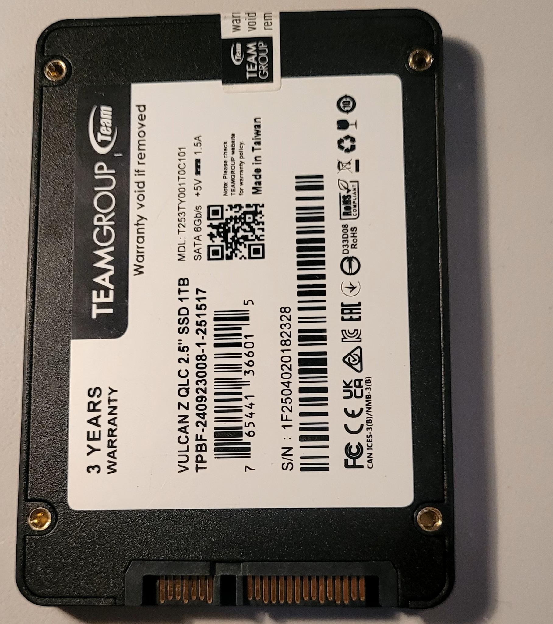 TEAMGROUP T-Force Vulcan Z 1TB SSD, Internal 2.5 Inch SATA III