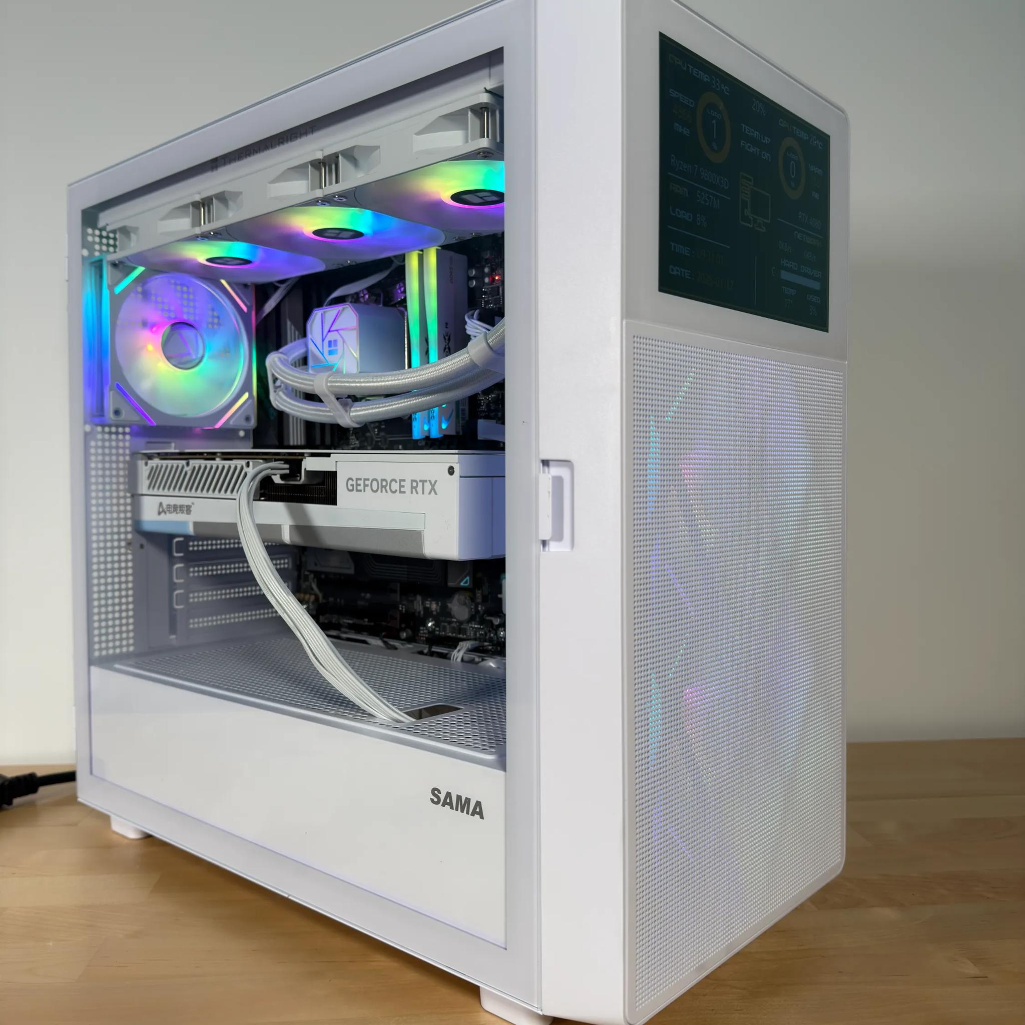 RTX 4080 Ryzen 9800X3D Gaming PC with Customizable Screen