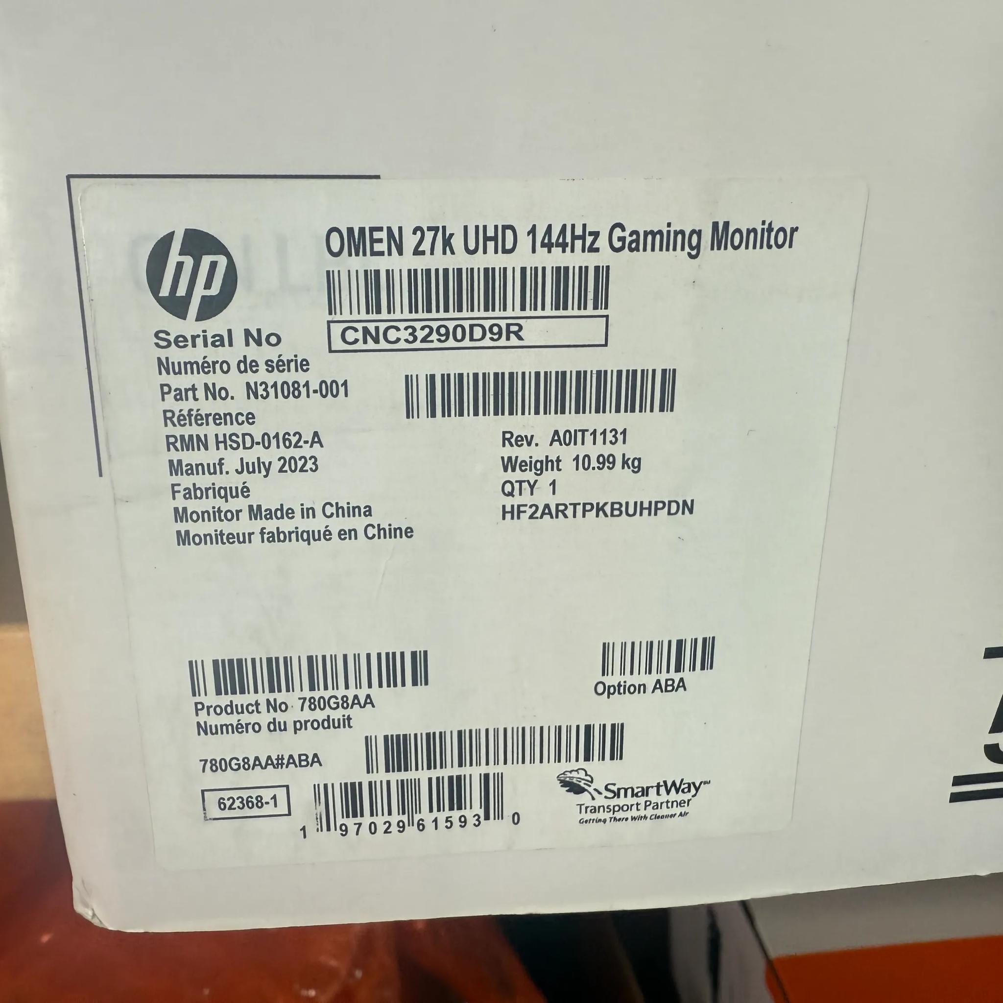 HP Omen 4k 144HZ IPS Gaming Monitor