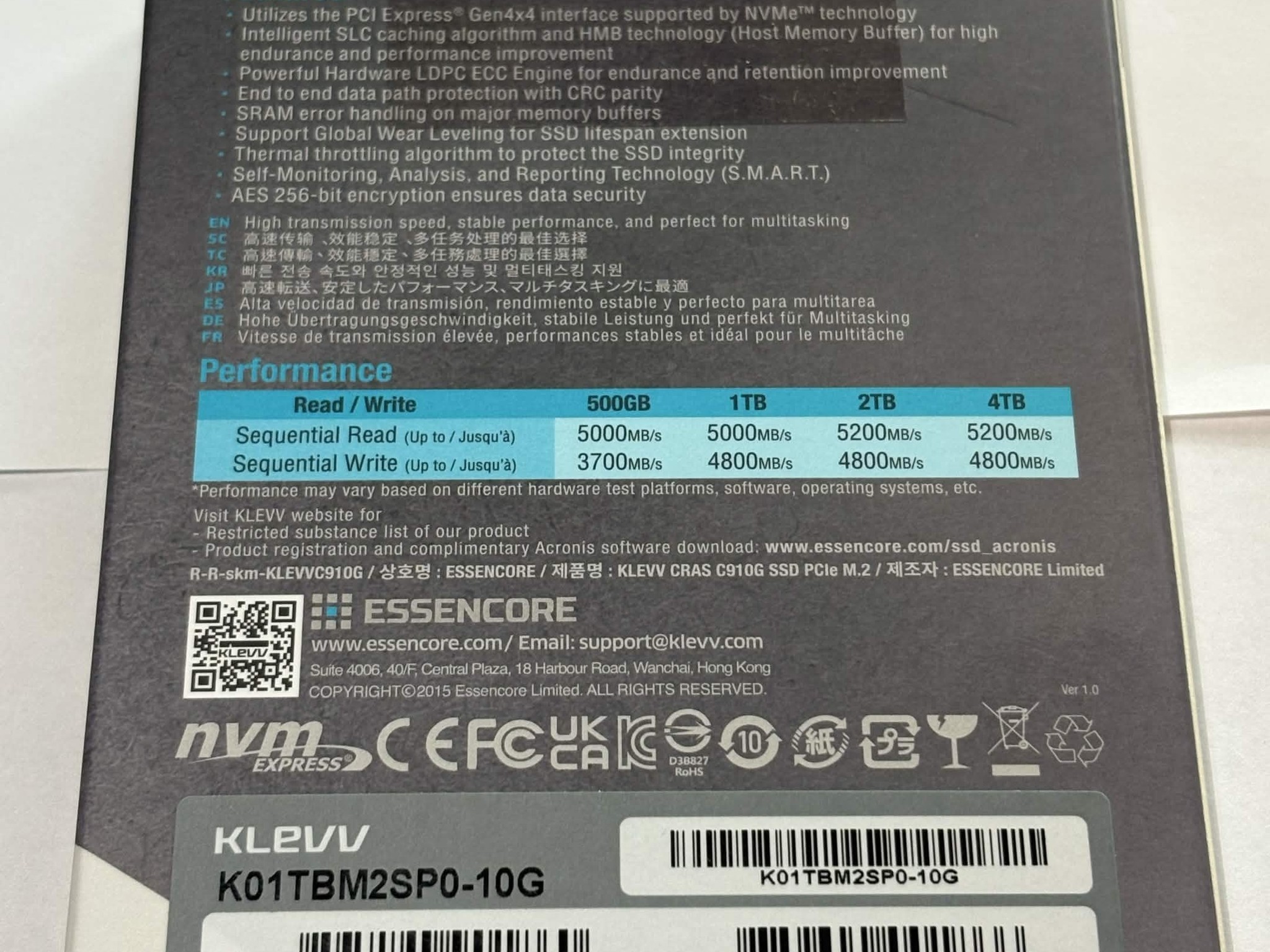 KLEVV CRAS C910G 1TB NVMe Gen4 M.2 SSD NEW 5000MB/s