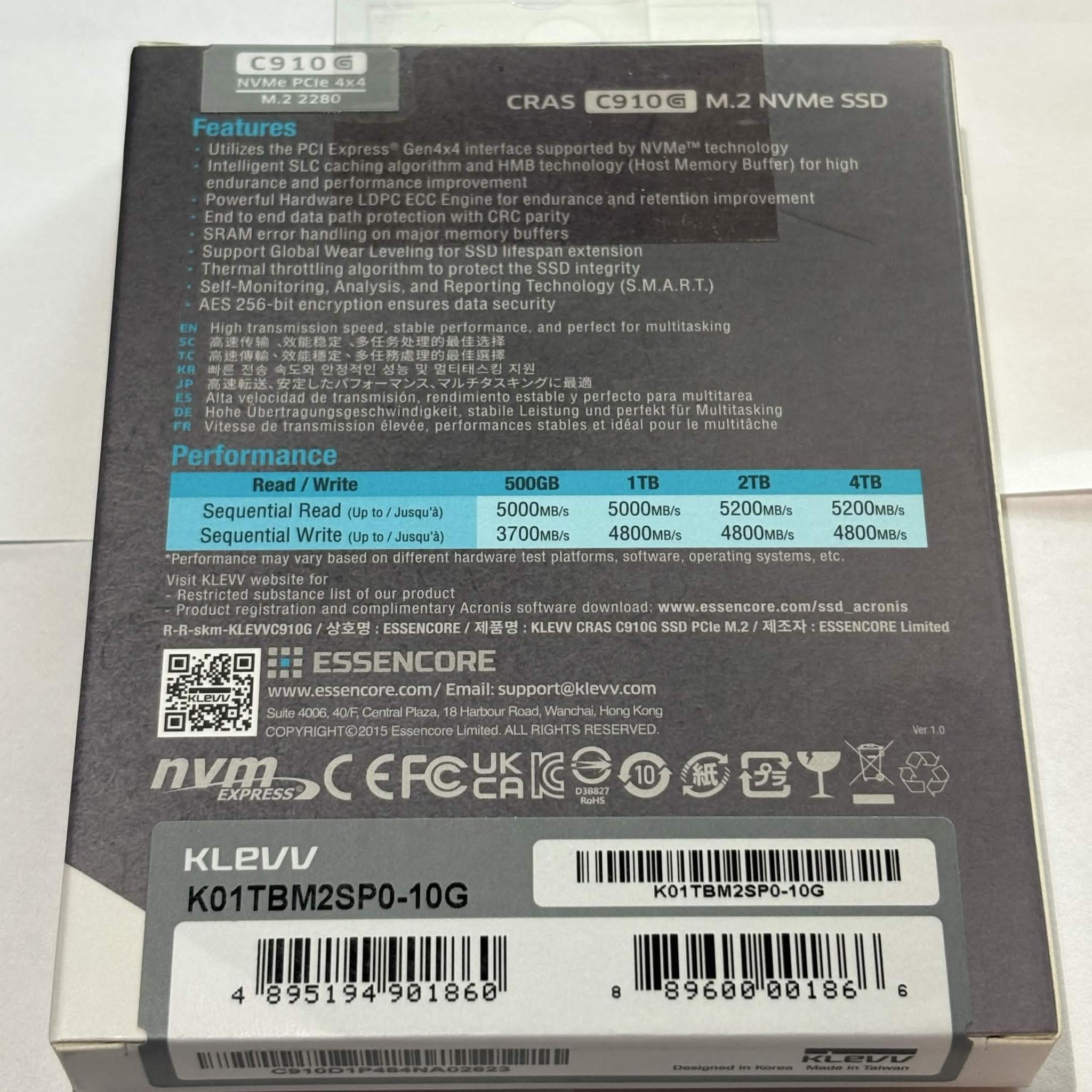 KLEVV CRAS C910G 1TB NVMe Gen4 M.2 SSD NEW 5000MB/s