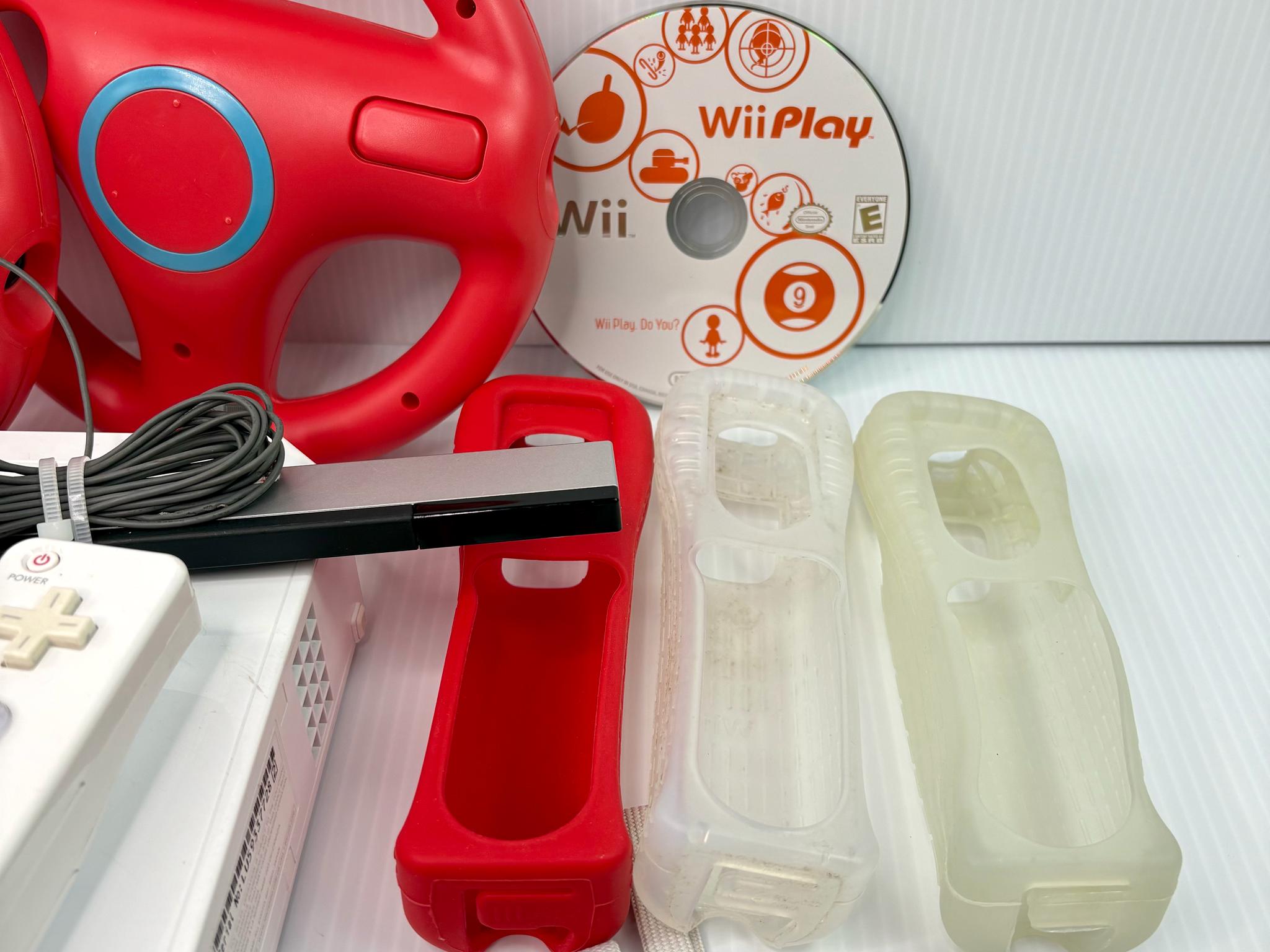 Nintendo Wii RVL-001 Console Bundle 2 Remotes 3 Nunchuks Wheels WiiPlay - Tested