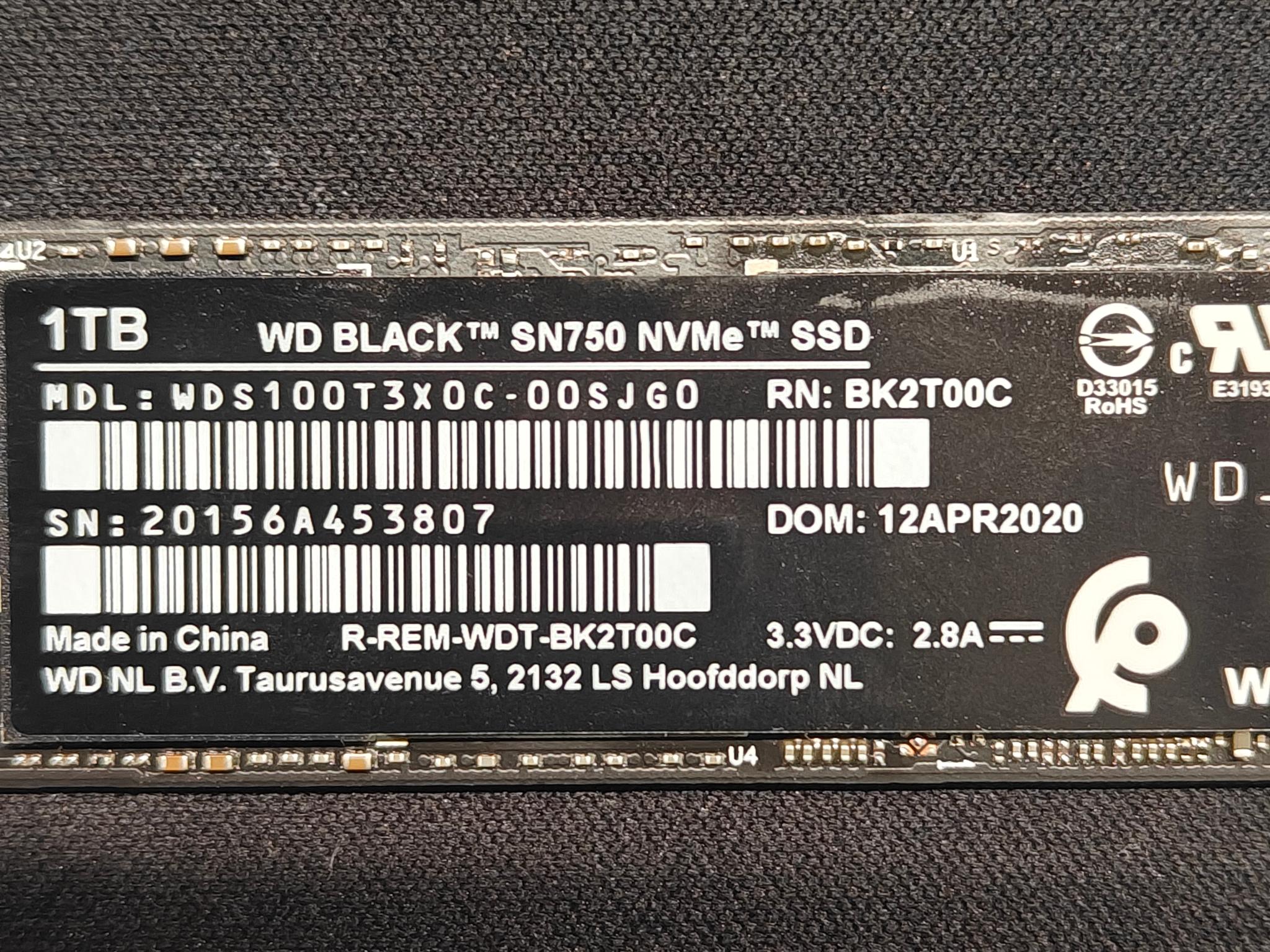 Western Digital Black SN750 1TB Gen 4 SSD, Internal, M.2 NVME Solid State Drive