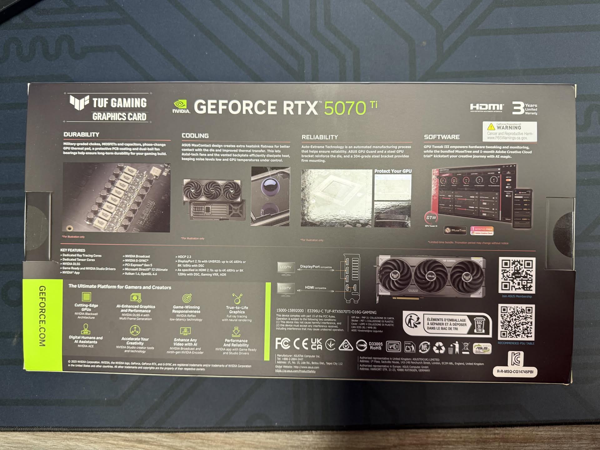 ASUS nVidia GeForce RTX 5070ti 16GB