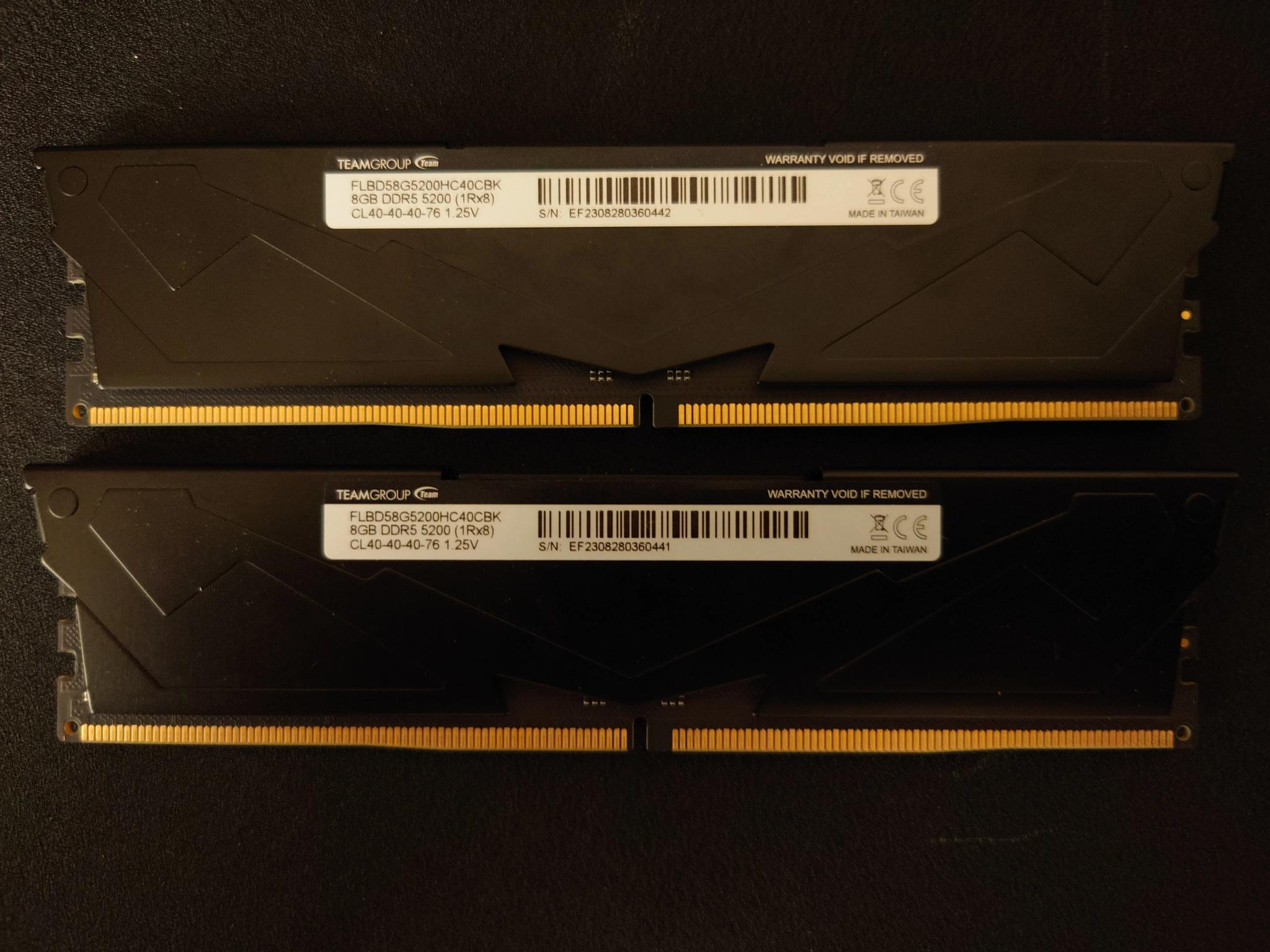 TEAMGROUP T-FORCE VULCAN 16GB (2x8GB) DDR5 RAM 5200MHz (FLBD58G5200HC40CBK)