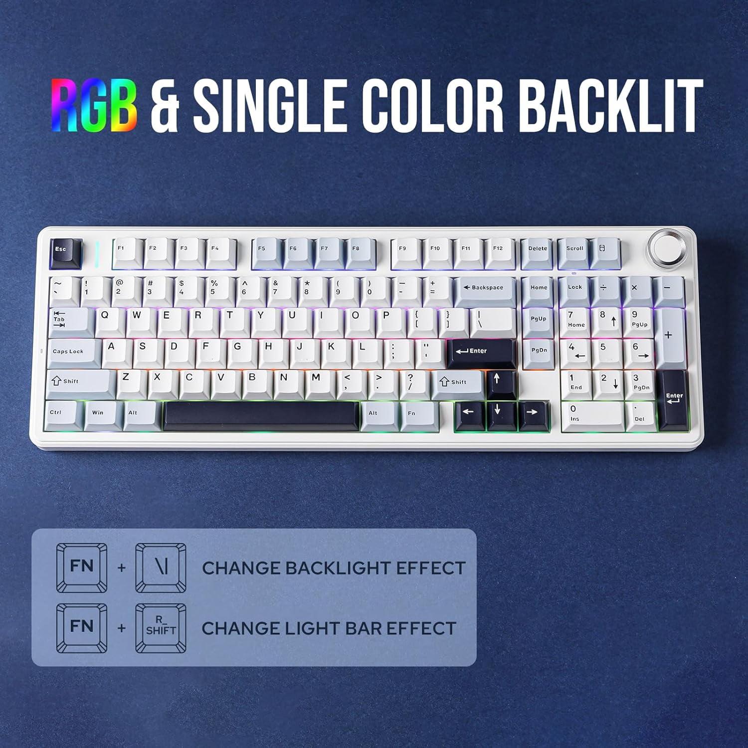 AULA F99 PRO (BRAND NEW) Blue White, Wireless Mechanical 95% LEOBOG Nimbus Switches w/ Knob