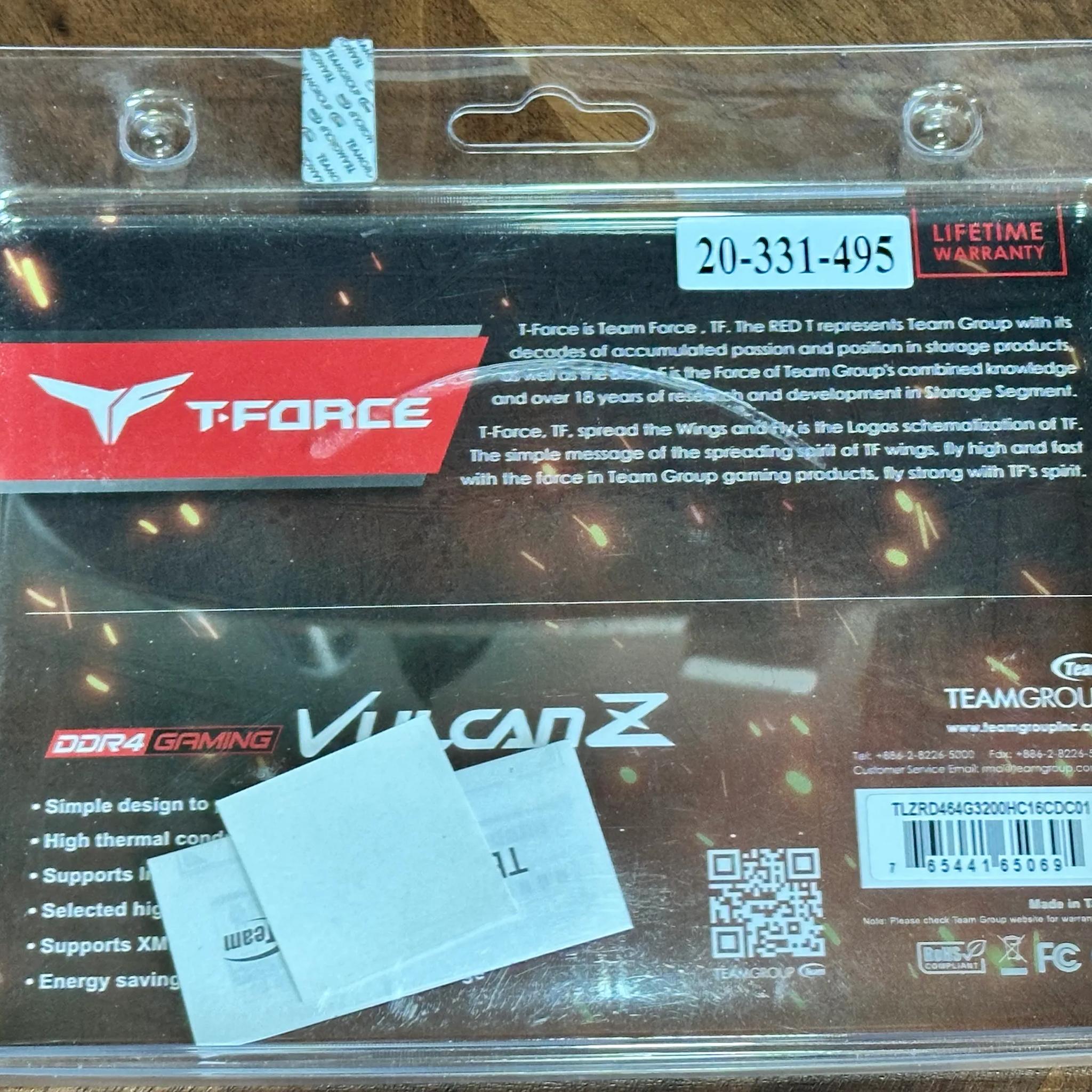 TEAMGROUP T-Force Vulcan Z DDR4 64GB Kit (2x32GB) 3200MHz (PC4-25600) CL16