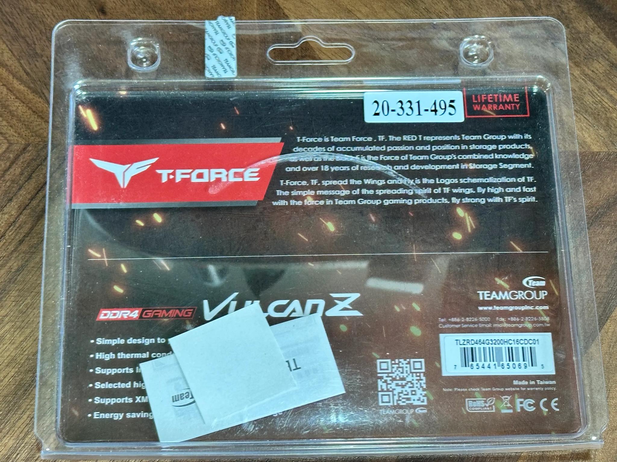 TEAMGROUP T-Force Vulcan Z DDR4 64GB Kit (2x32GB) 3200MHz (PC4-25600) CL16