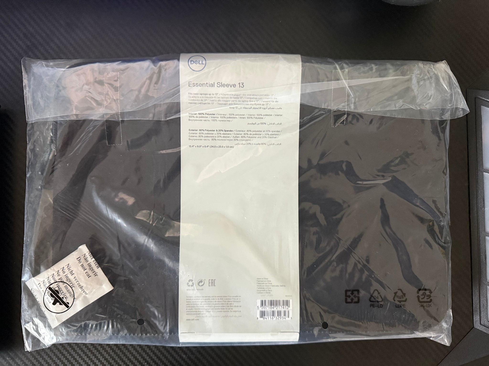Dell Essential Sleeve 13 Black Water-Resistant Padded for 13 in Laptop
