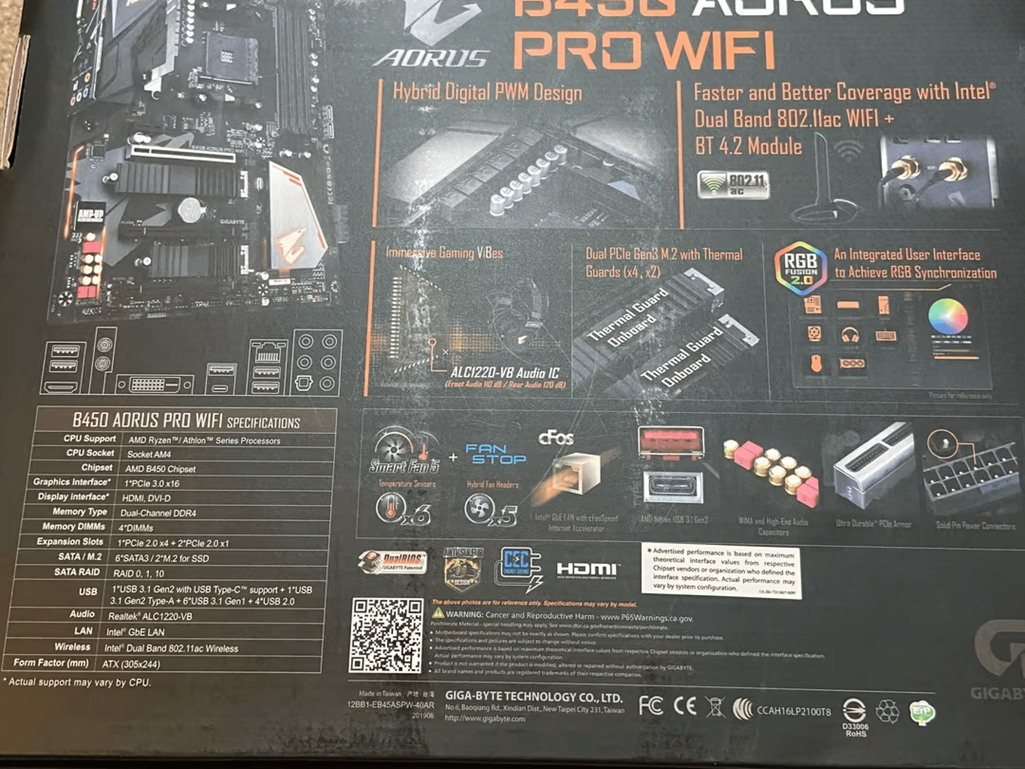 Gigabyte B450 AORUS PRO WIFI - ATX MOTHERBOARD