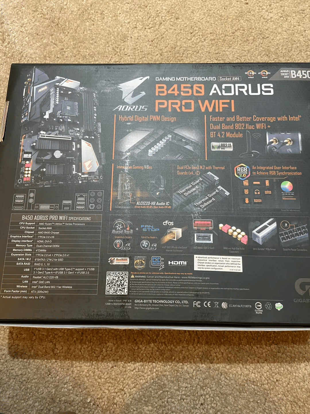 Gigabyte B450 AORUS PRO WIFI - ATX MOTHERBOARD