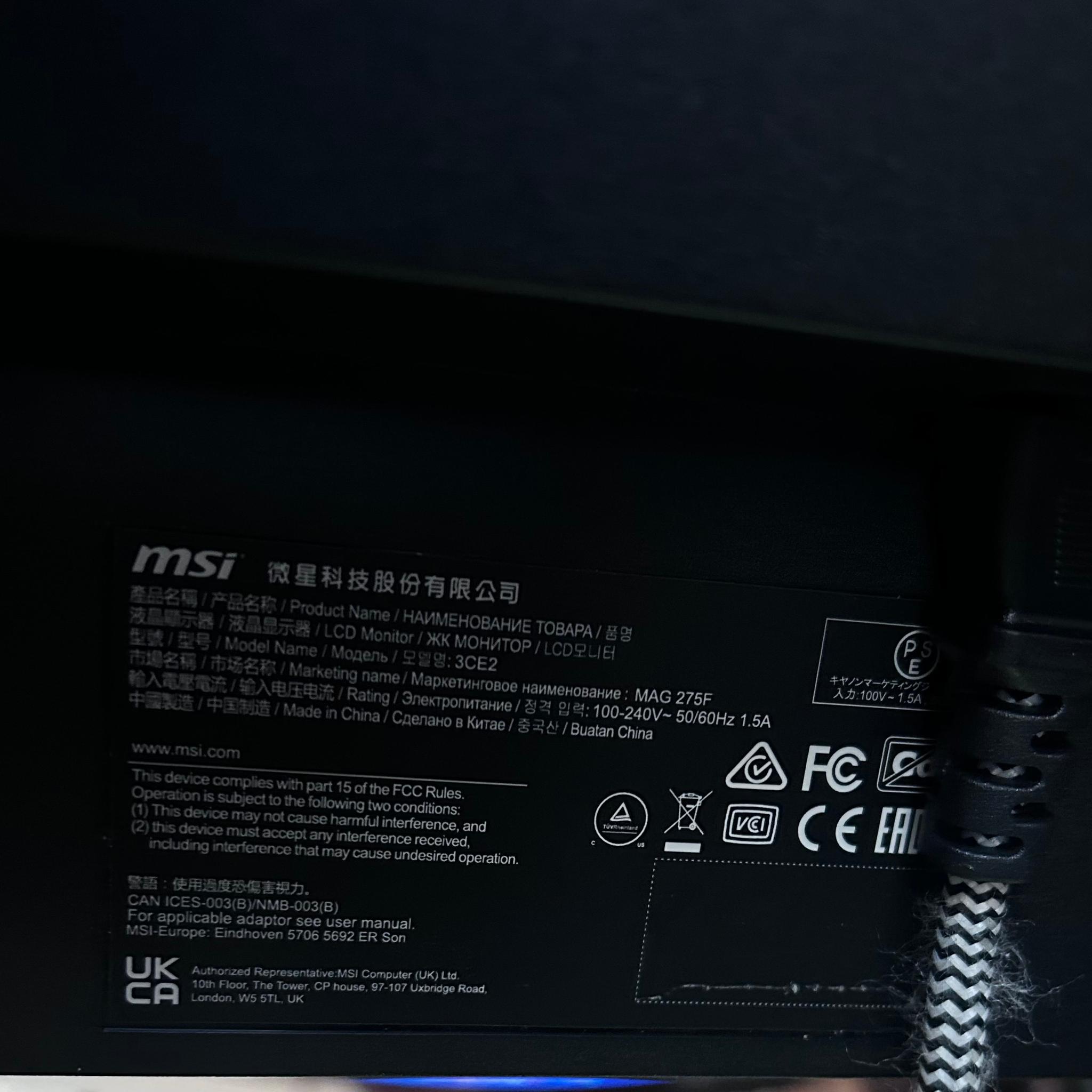 MSI MAG 275F 27" Full HD (1920 x 1080) 180Hz Gaming  Monitor