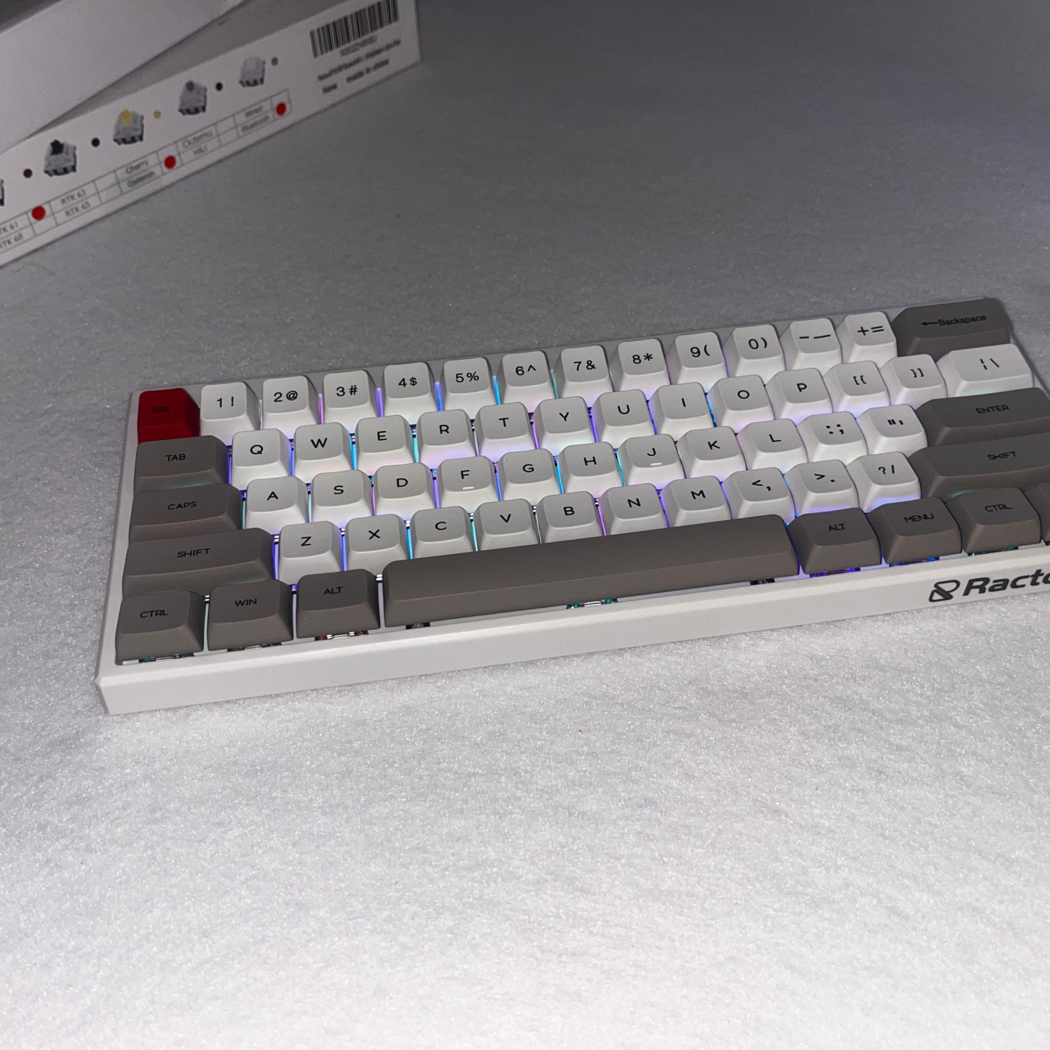 Ractous Design gaming keyboard, New in the Box. 60%, RGB.  Gateron Red Switches Hot Swappable