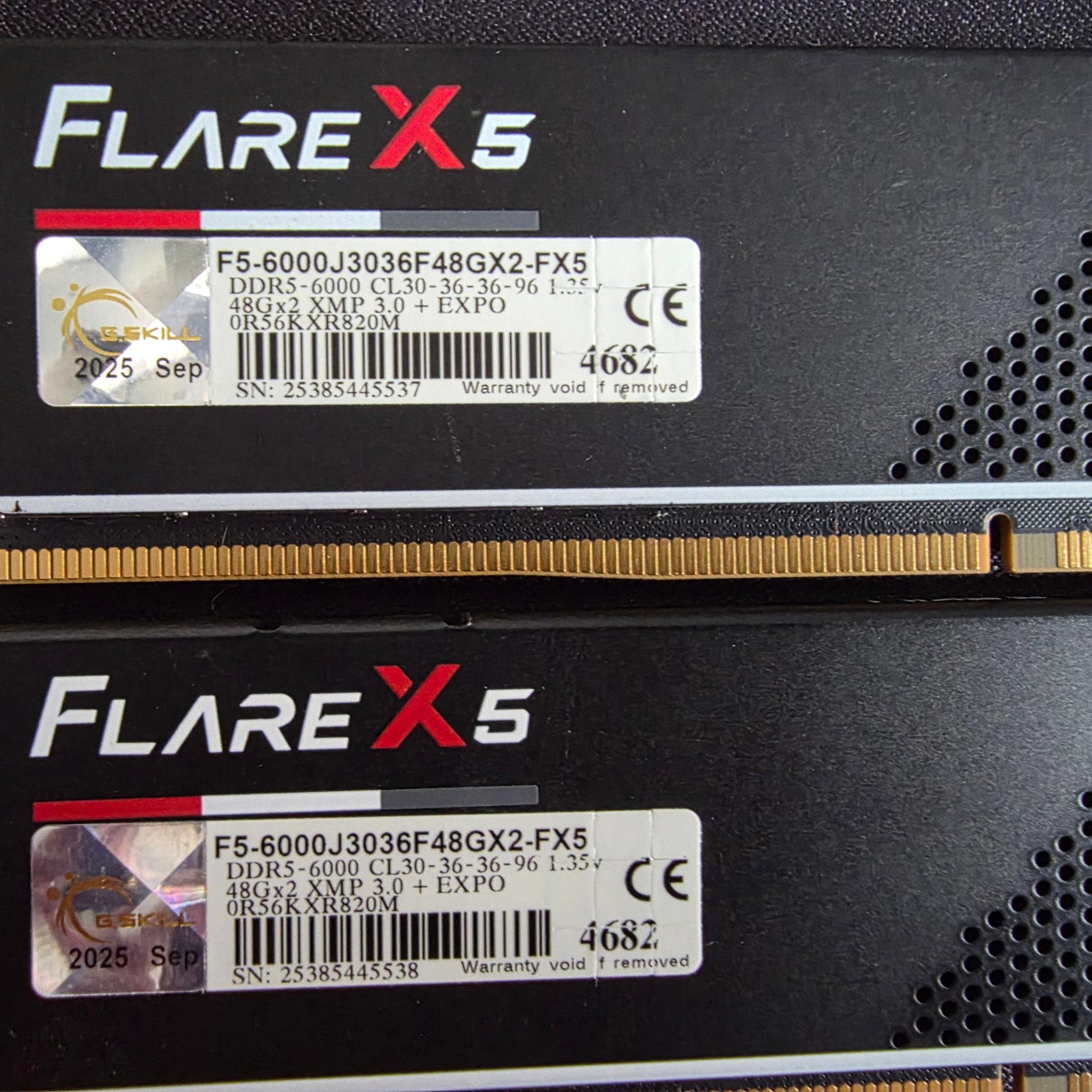 G.Skill Flare X5 96GB (2x48GB) DDR5-6000 CL30-36-36-96 (F5-6000J3036F48GX2-FX5)