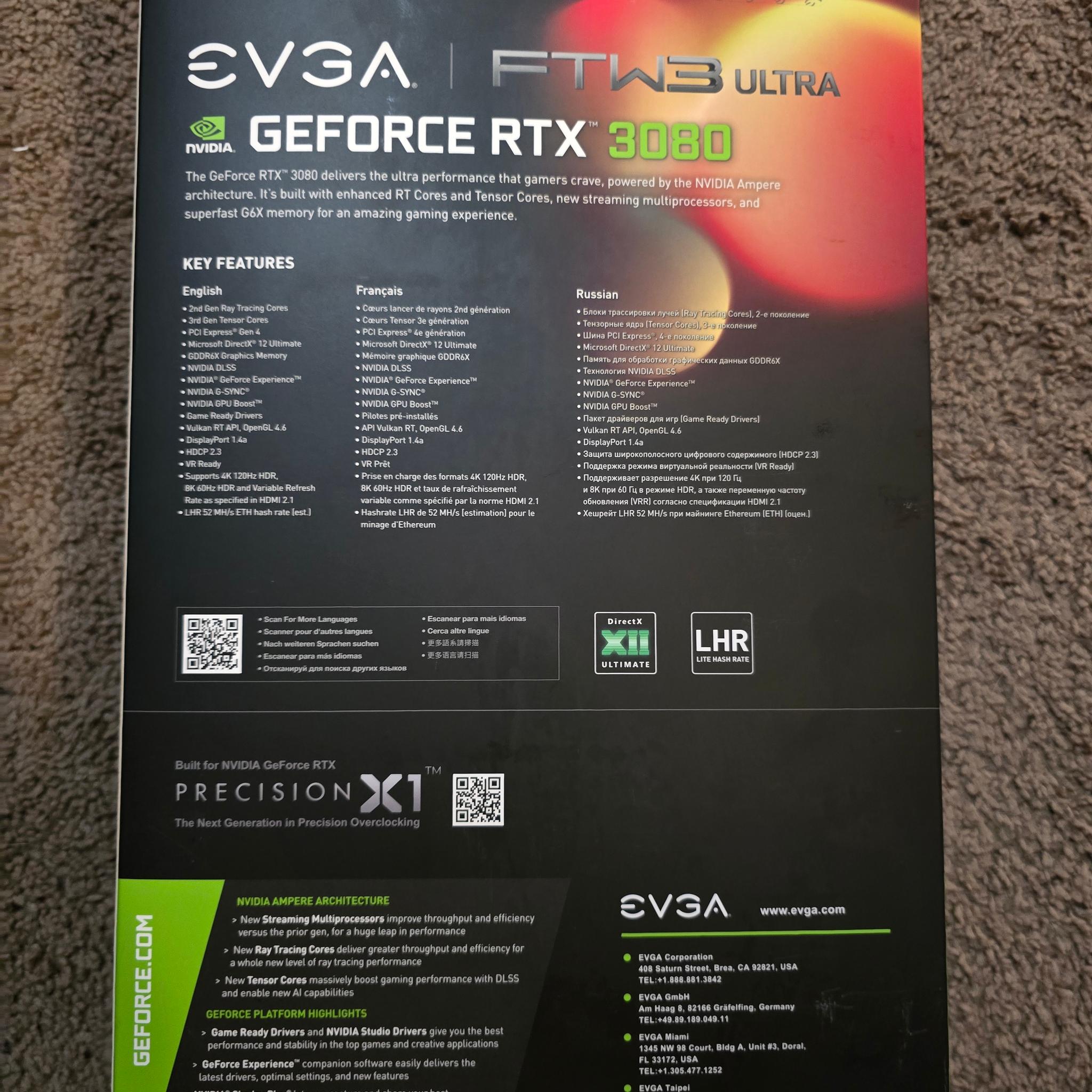 EVGA FTW3 Ultra Gaming GeForce RTX 3080 12GB LHR