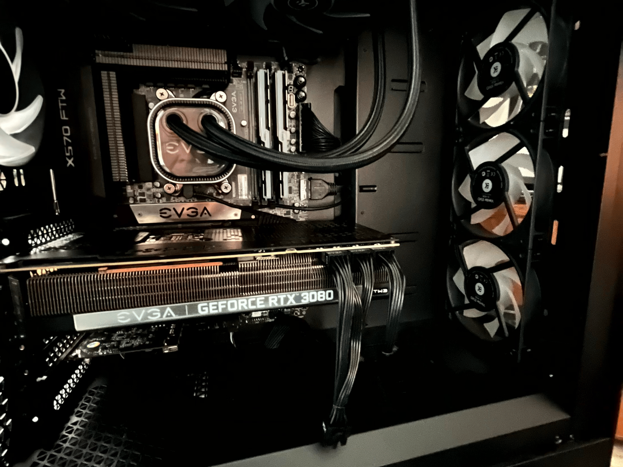 EVGA RTX 3080, Ryzen 7 5800X; 32G 3600Mhz RAM; EVGA AIO