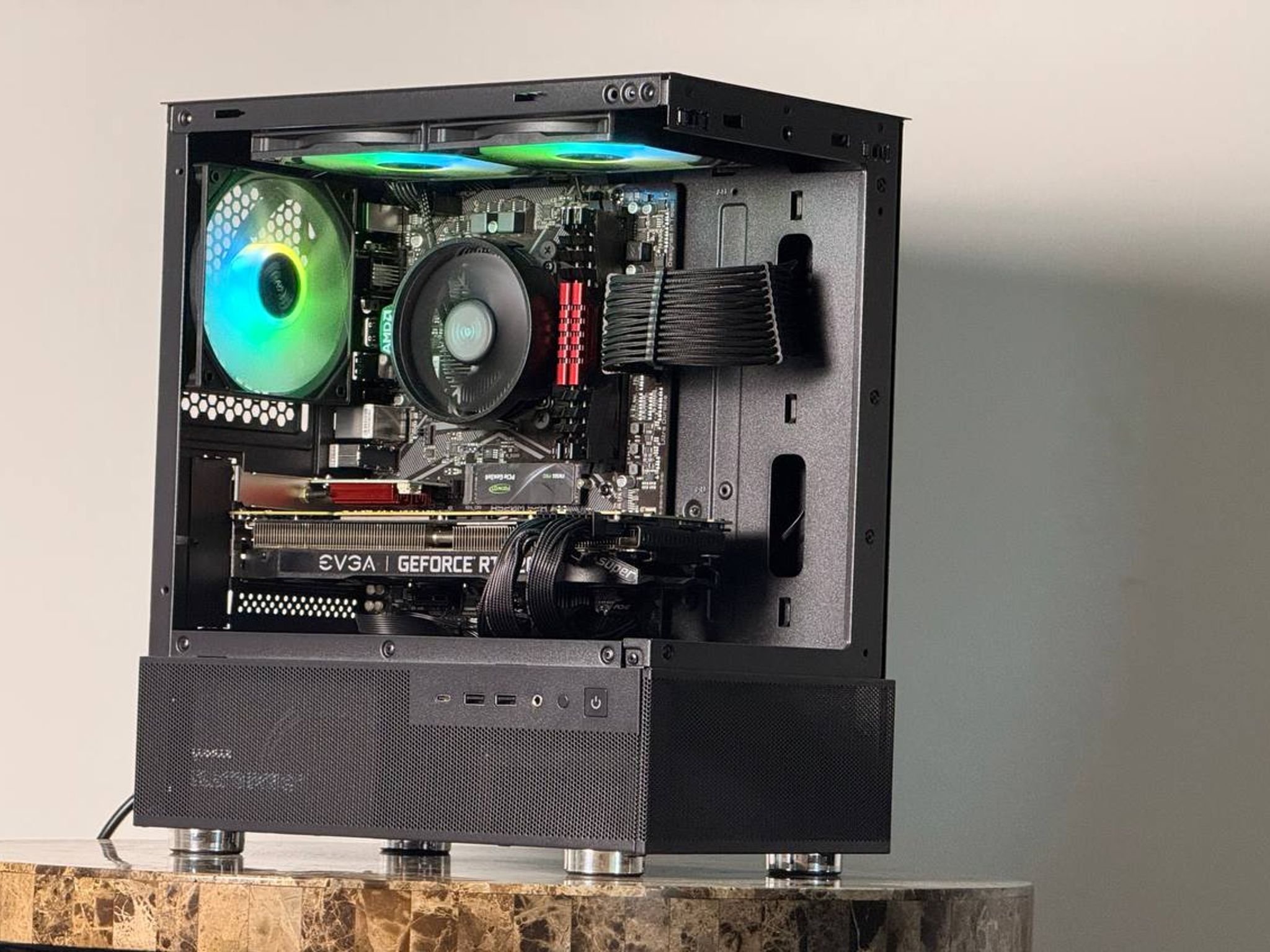 FREE SHIP 🖤🌈 Black RGB Gaming PC | RTX 2070 Super | Ryzen 5 5500 | 500 GB NVME | 16 GB DDR4 🌈🖤
