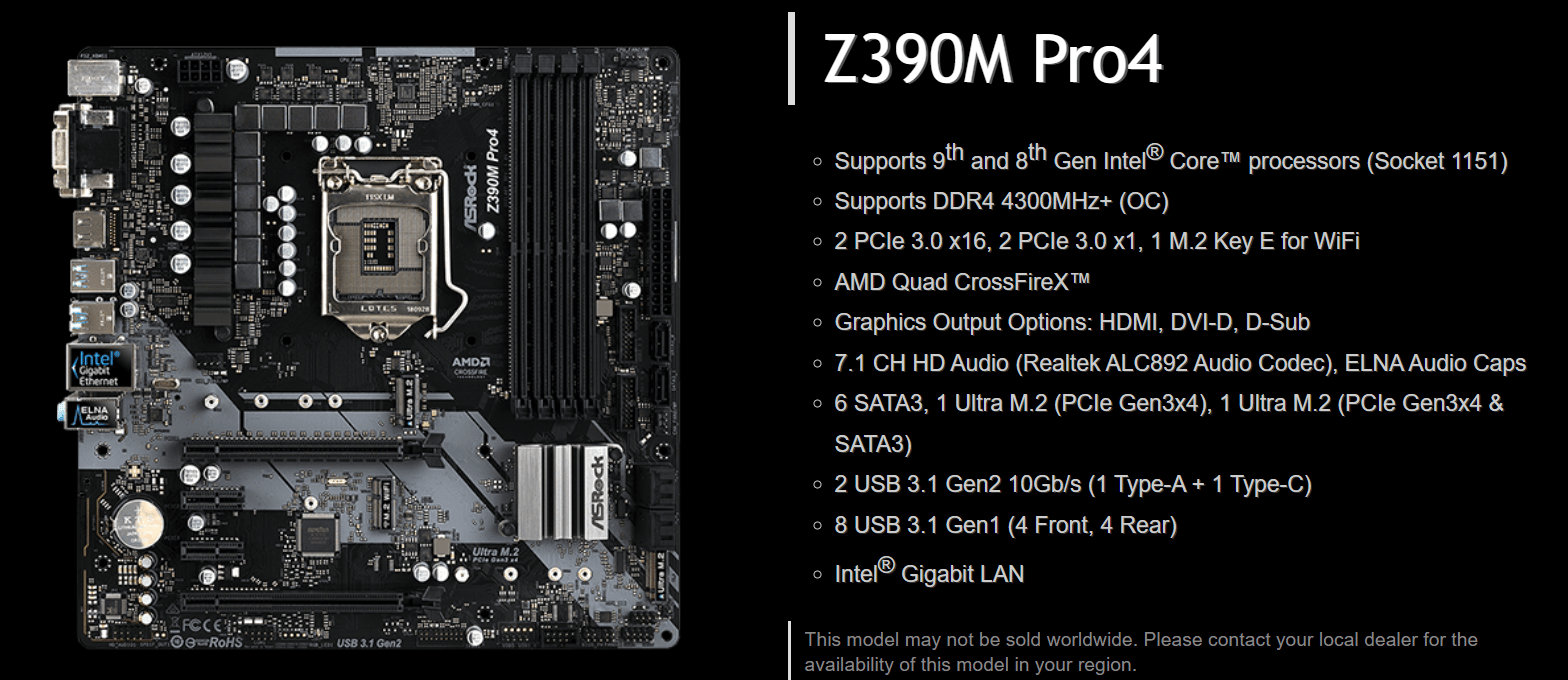 NEW ASRock Z390M Pro4 Intel Z390 LGA 1151 Micro ATX Motherboard