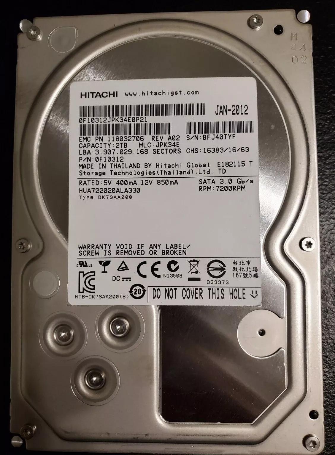 2TB HARD DRIVE - Hitachi HUA722020ALA330 2TB HDD 7200RPM SATA 3.5" Hard Drive 0F10312