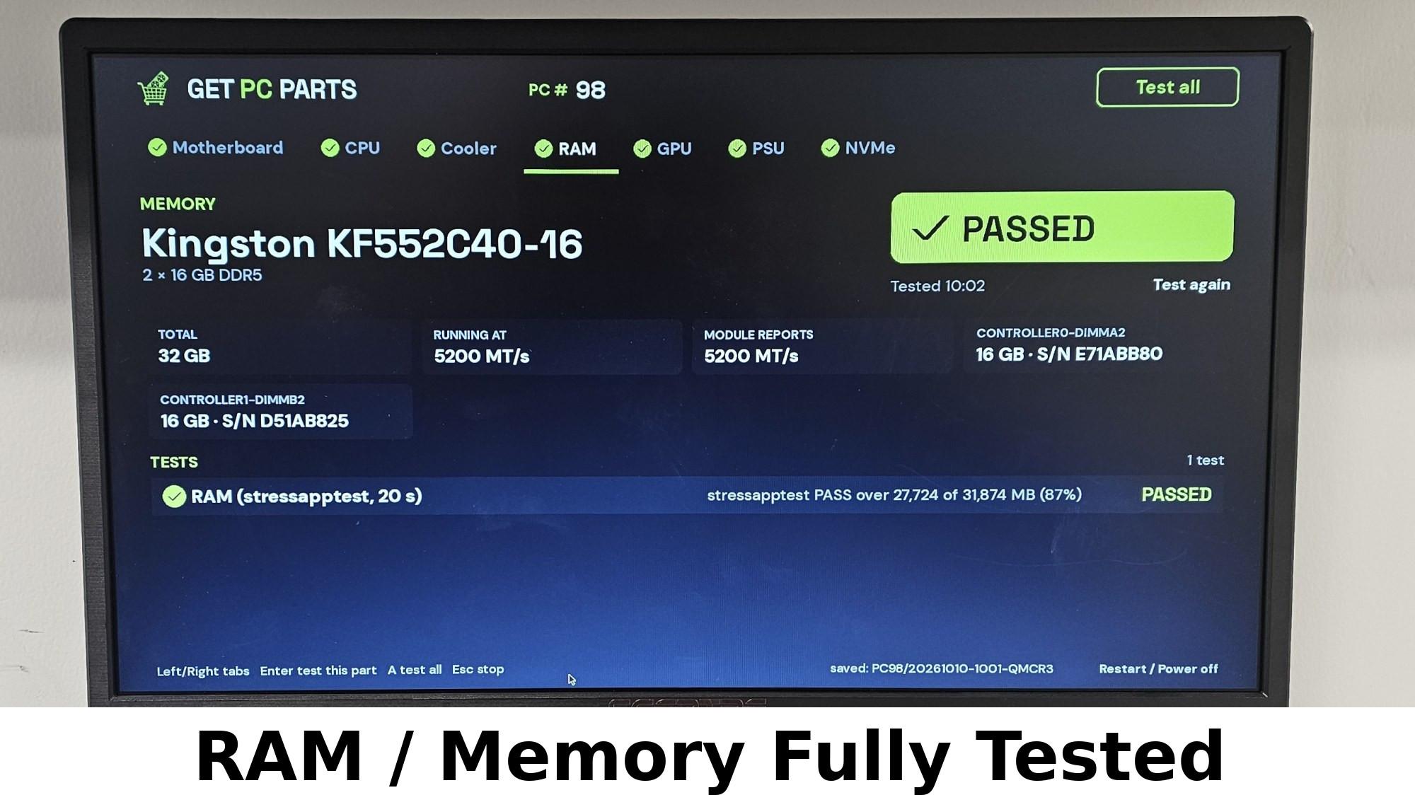 32GB DDR5 (2x16GB) CL40 5200MT/s Kingston FURY Beast RGB