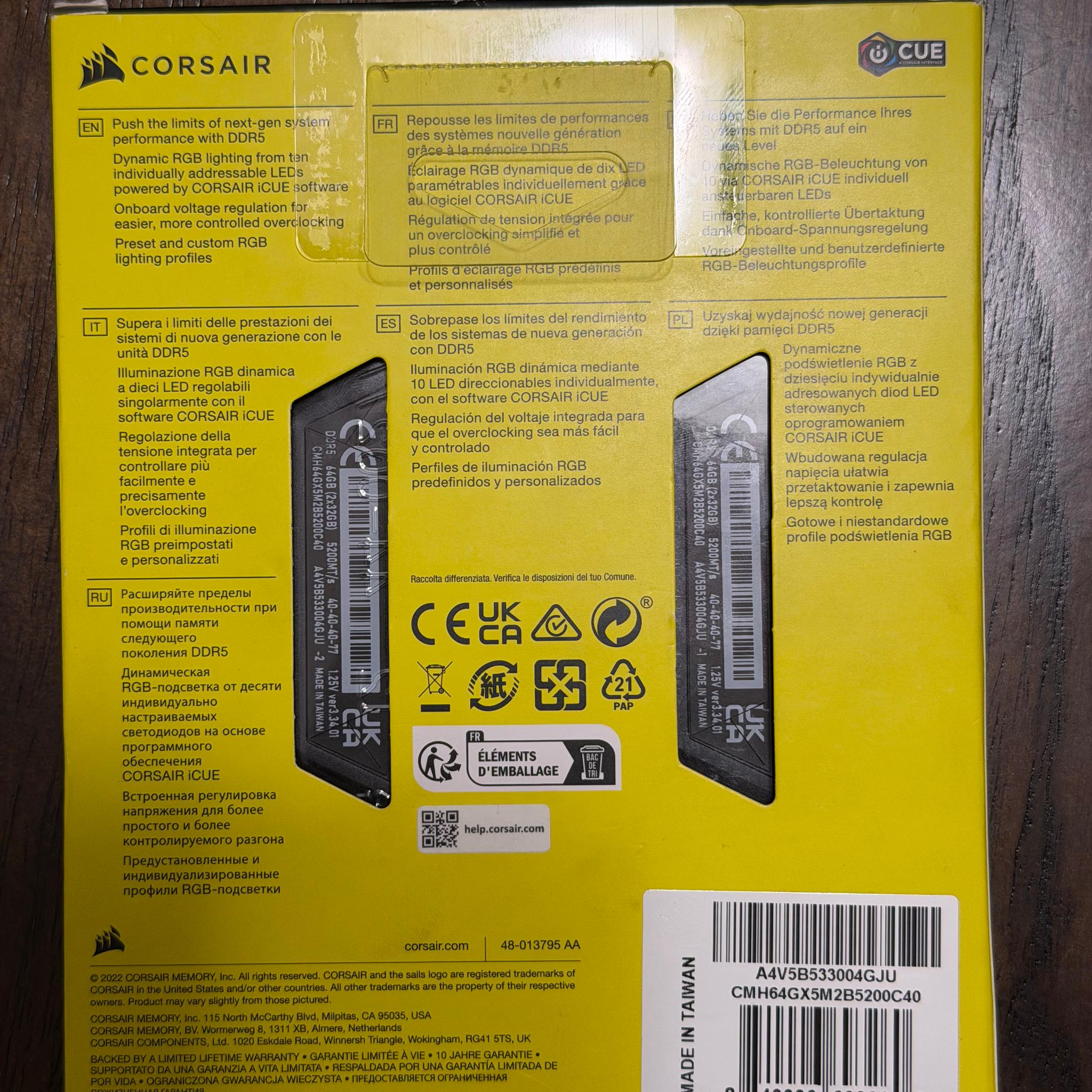 Corsair Vengeance RGB 64GB (2x32GB) 5200MHz CL40