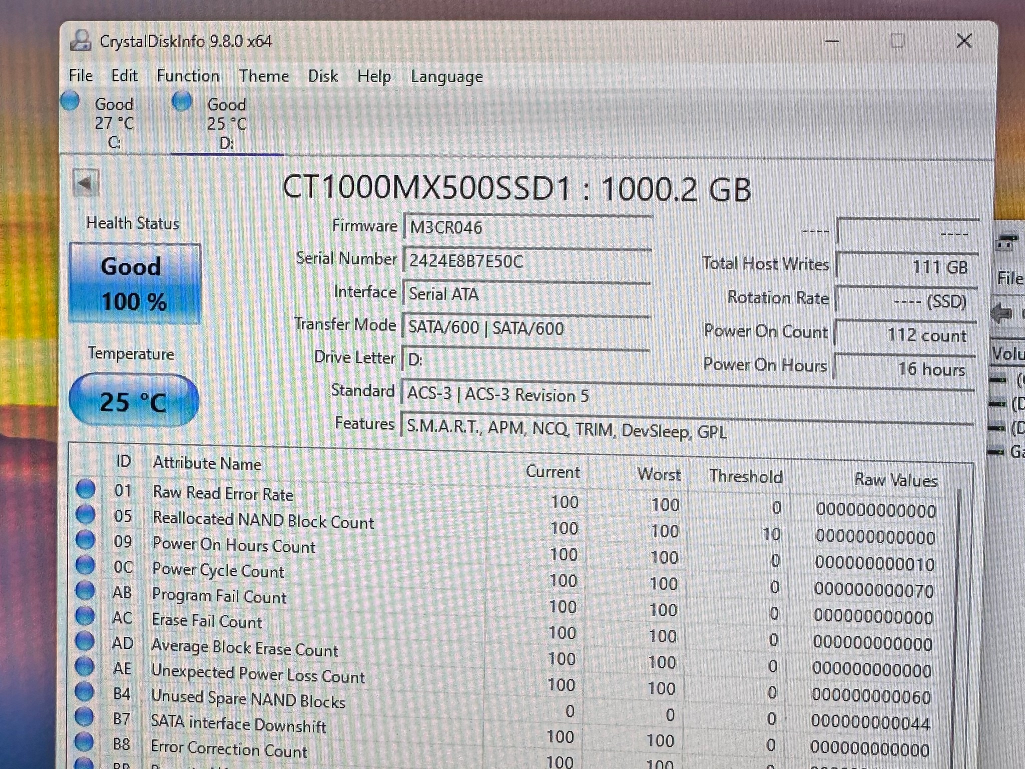 Crucial MX500 1TB SATA 2.5" SSD - Tested 100% Health (Lot of 2)