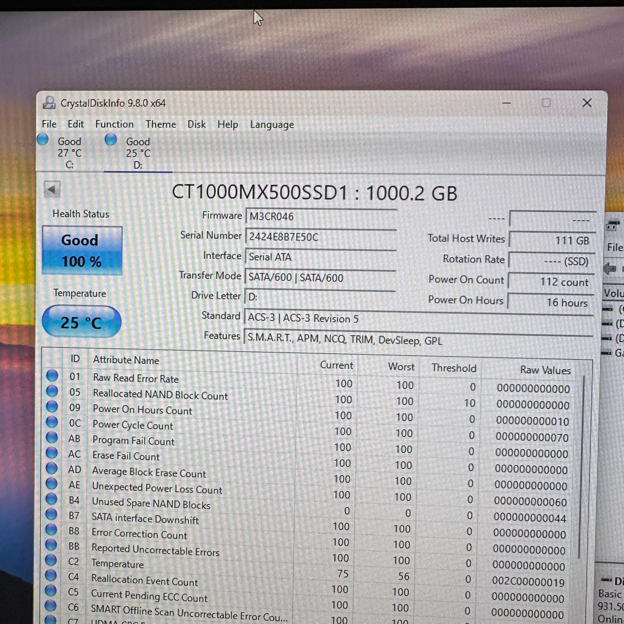 Crucial MX500 1TB SATA 2.5" SSD - Tested 100% Health (Lot of 2)