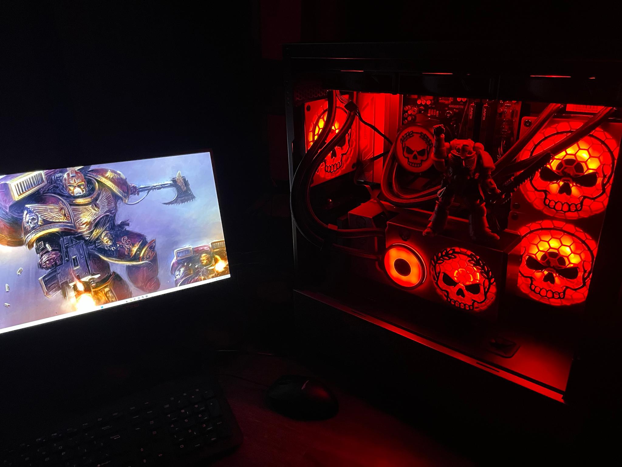GRIMDARK RTX3080 7600X3D 32GB DDR5 PC w/ Warhammer 40K Action Figure - Dual AIO Watercooled - UNIQUE