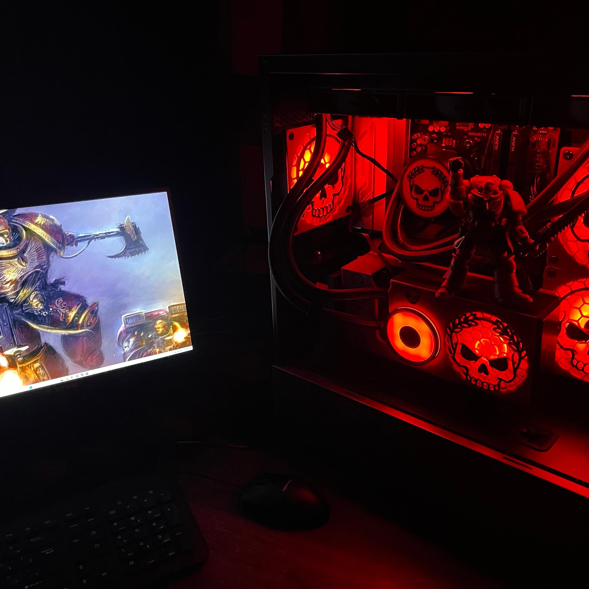 GRIMDARK RTX3080 7600X3D 32GB DDR5 PC w/ Warhammer 40K Action Figure - Dual AIO Watercooled - UNIQUE