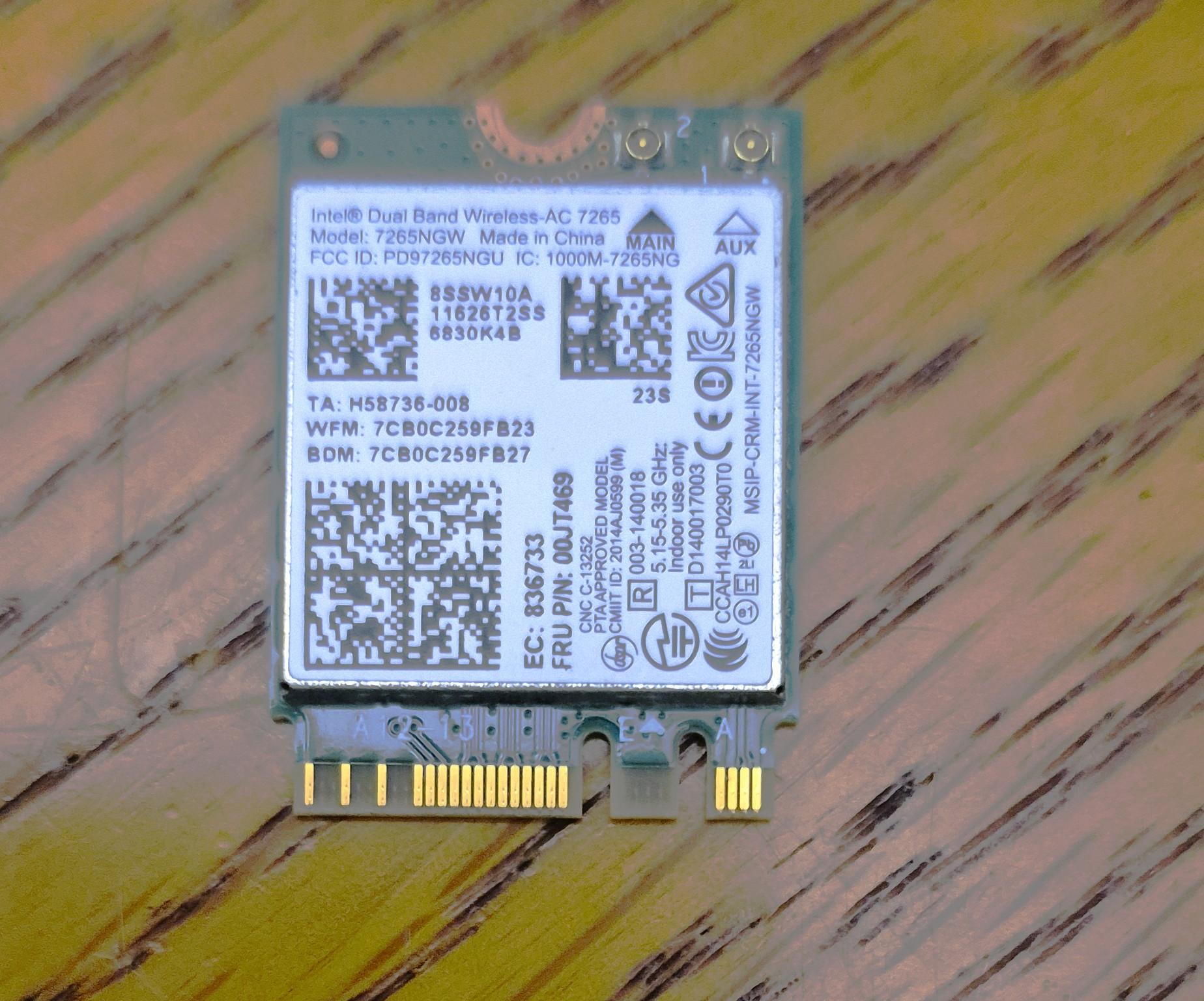 Pre-owned Intel Dual Band Wireless-AC 7265 802.11ac, Dual Band, Wi-Fi + Bluetooth 4.0 - (7265NGW)