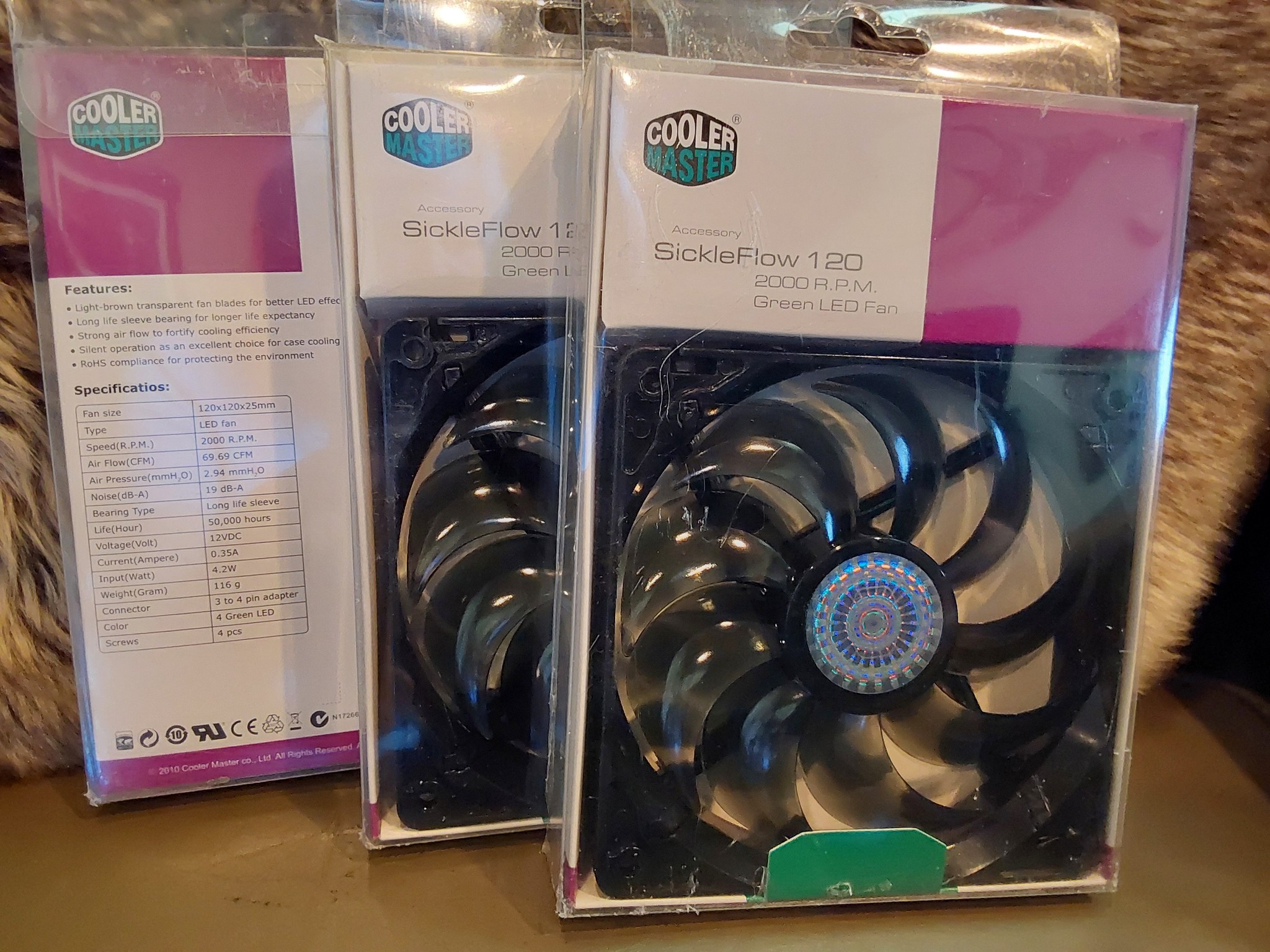NEW COOLER MASTER “SickleFlow” 120mm (GREEN LED) Computer Case Fans (SET OF 3)