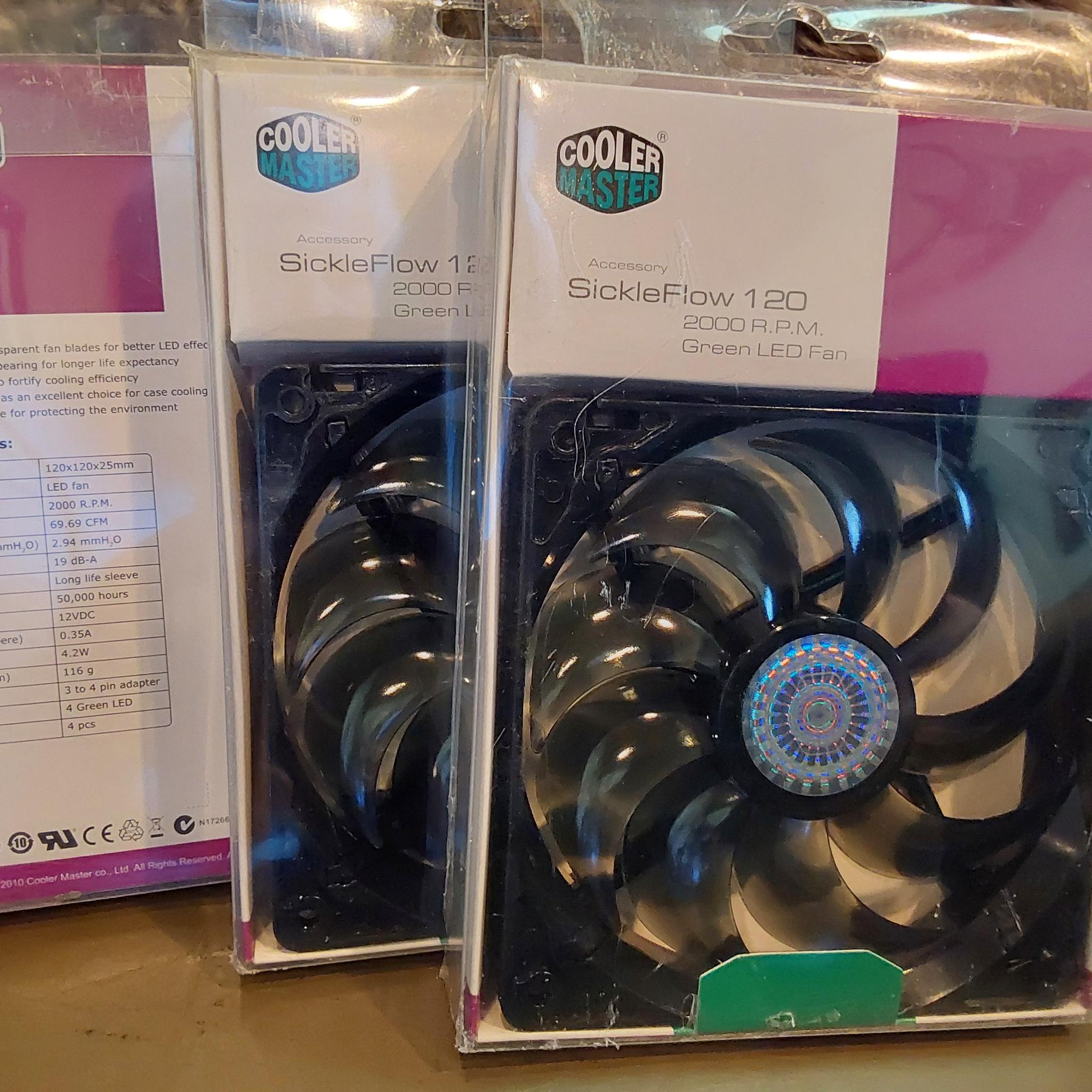 NEW COOLER MASTER “SickleFlow” 120mm (GREEN LED) Computer Case Fans (SET OF 3)