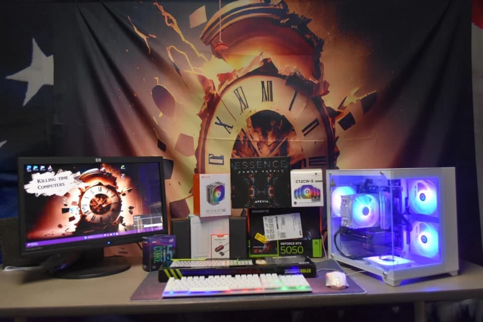 Intel I 5 9400 9th Gen 6 Cores 6 threads 16 GB RAM RTX 5050 8GB Intel 760 GB NVME+ 1 TBHHD + extras