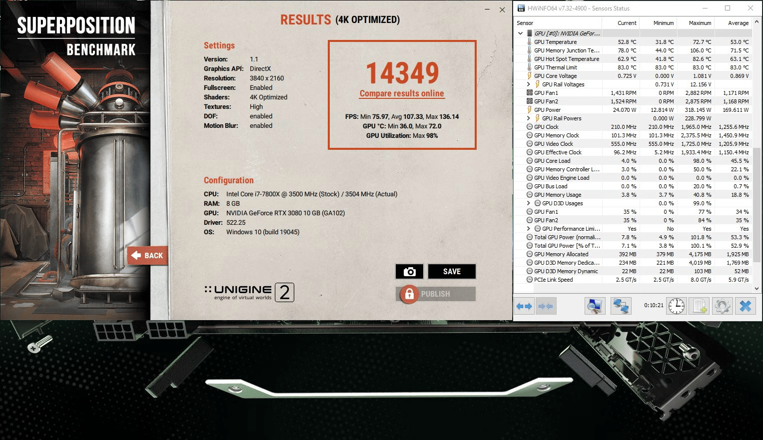 NVIDIA GeForce RTX 3080 Founders Edition 10GB GDDR6X PCIe 4.0 x16 Desktop GPU 