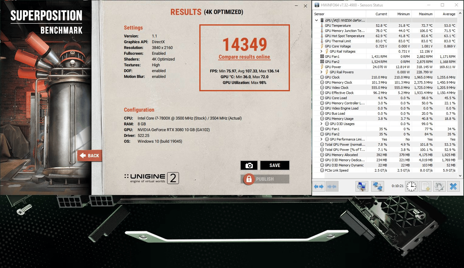 NVIDIA GeForce RTX 3080 Founders Edition 10GB GDDR6X PCIe 4.0 x16 Desktop GPU 