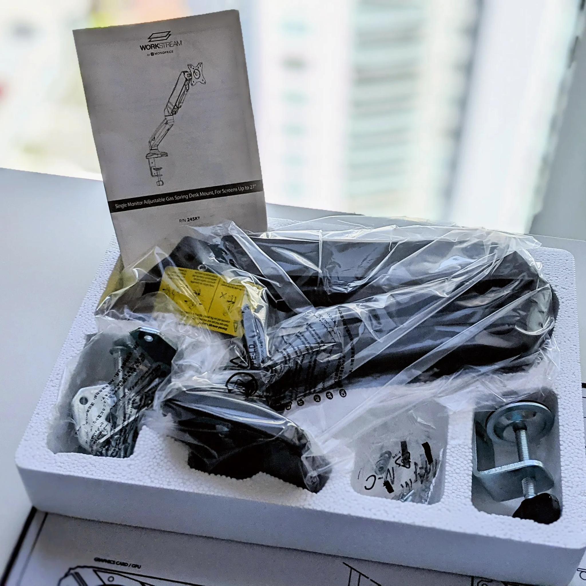 Workstream by Monoprice Single Display Adjustable Gas Spring Desk Mounted Monitor Arm