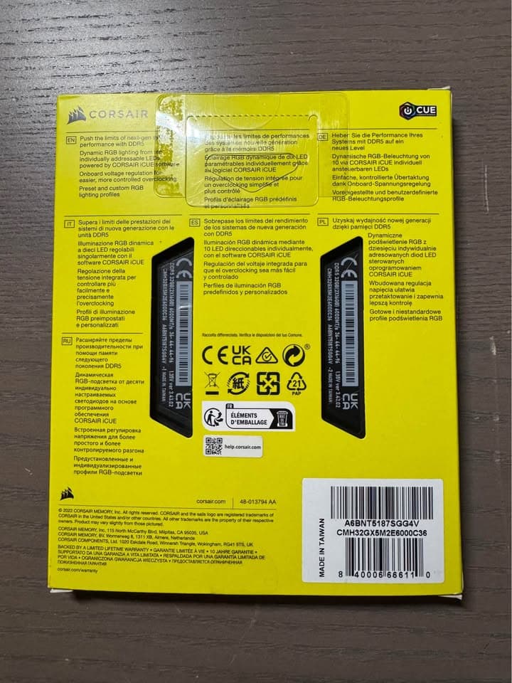 CORSAIR Vengeance RGB DDR5 32GB (2x16GB) DDR5 6000MHz CL36 AMD Expo Intel XMP