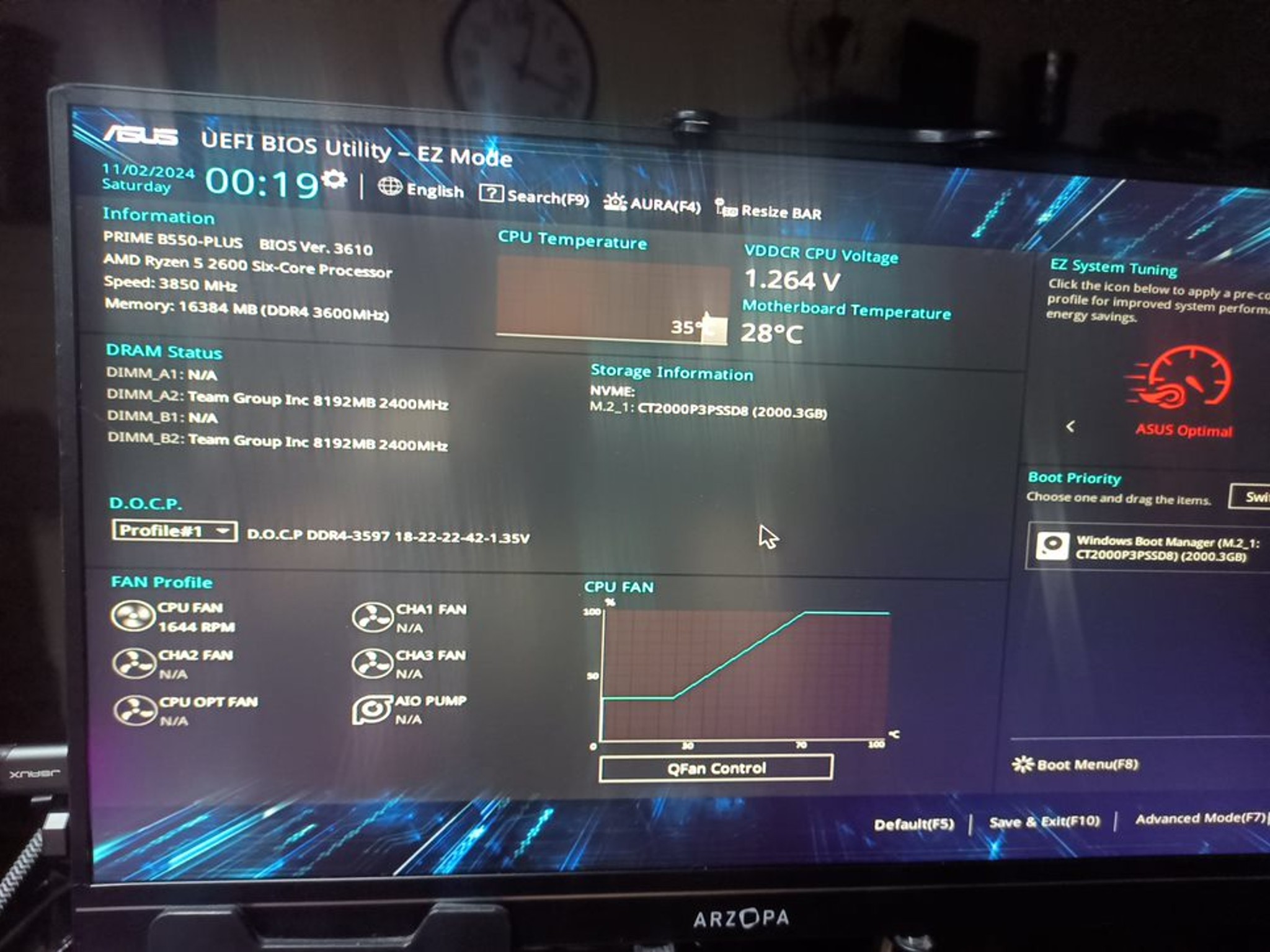 Combo Asus B550-Plus/ Ryzen 5 2600 W\ 16GB TForce DDR4 3200Mhz CL18 and 1 TB Crucial P3 M.2