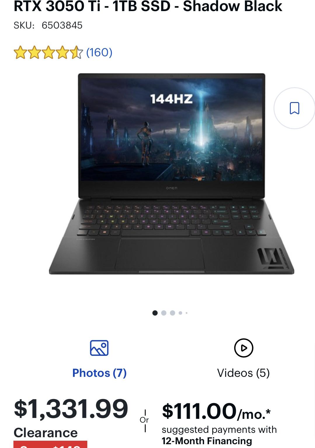 HP Omen 16.1" Gaming Laptop - Nvidia RTX 3050ti, Intel Core i7 12700h, 16gb DDR5 RAM, 1tb SSD