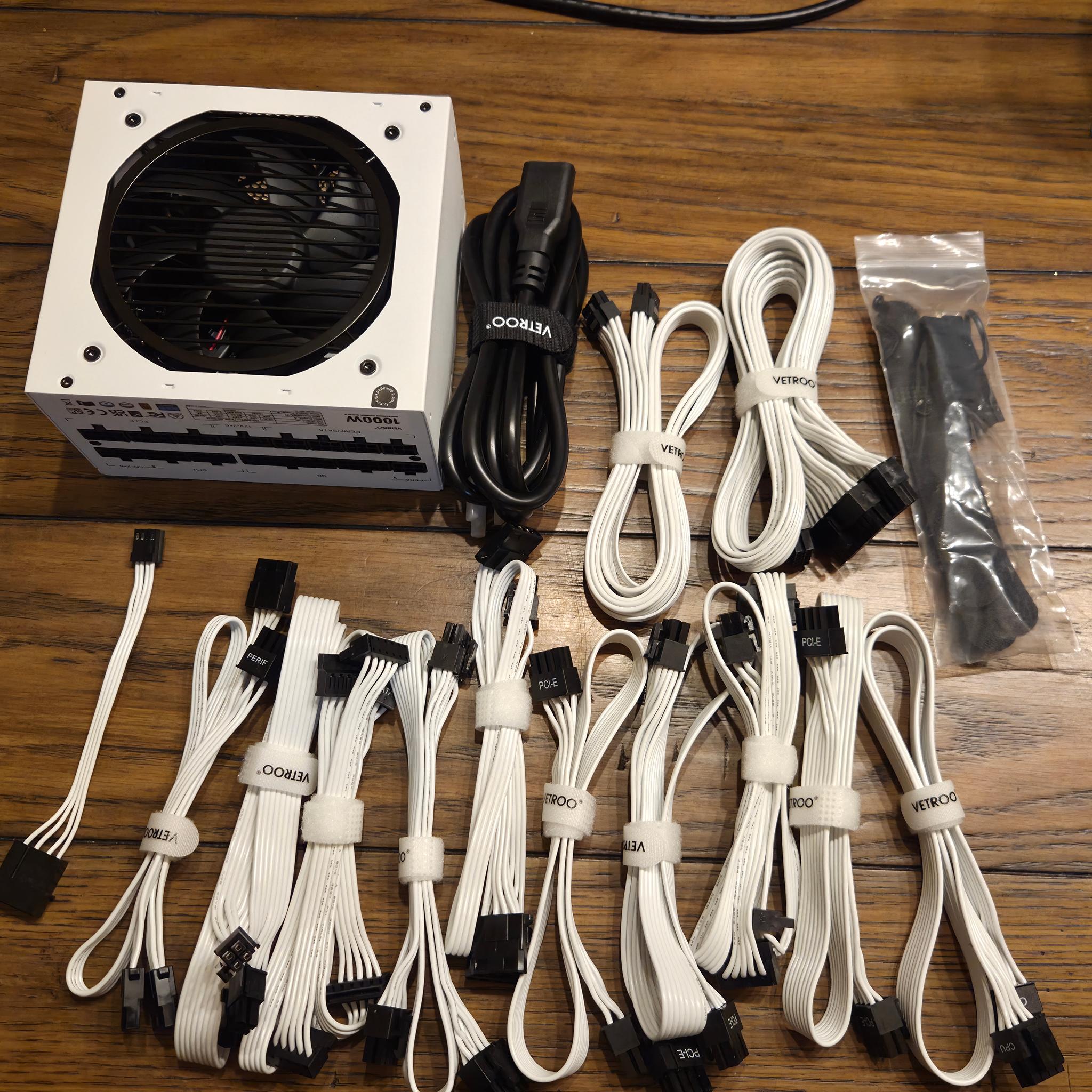 Vetroo 1000W White Power Supply ATX 3.1, 80 Plus Gold Full Modular (B+ Tier PSU) (5080/5090 Ready!)