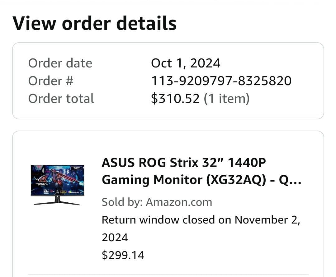 ASUS ROG Strix 32”Gaming Monitor (XG32AQ) - QHD (2560 x 1440) 175Hz Refresh Rate, G-SYNC, 1ms Reapon