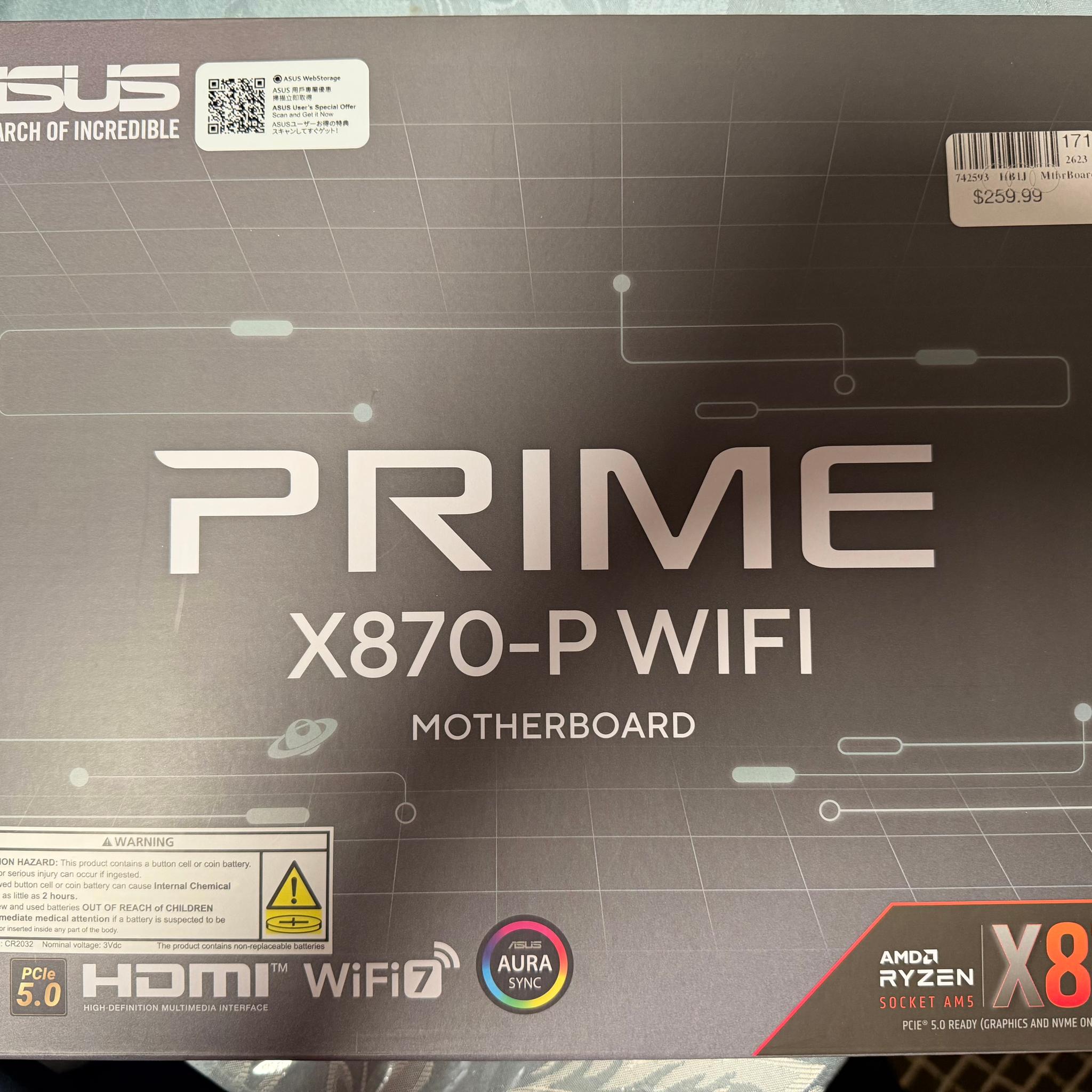 BRAND NEW ASUS X870-P Prime WiFi AMD AM5 ATX Motherboard